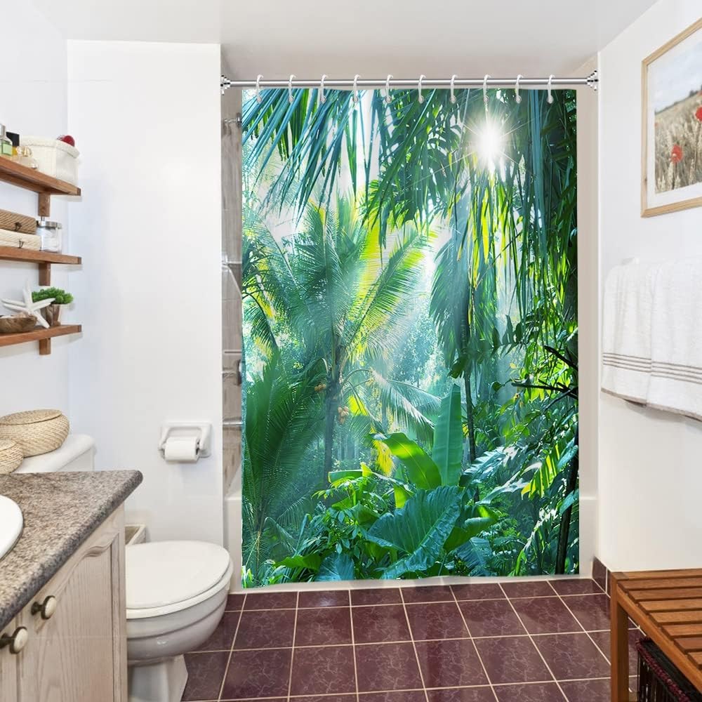 Cortina de Ducha de Hoja Eucalipto, Cortinas de Ducha Verde Oro Abstracto Planta Cortinas de Baño Antimoho Impermeable Lavable Tejido de Poliéster Cortina Ducha con 12 Ganchos 120x200cm — view 136