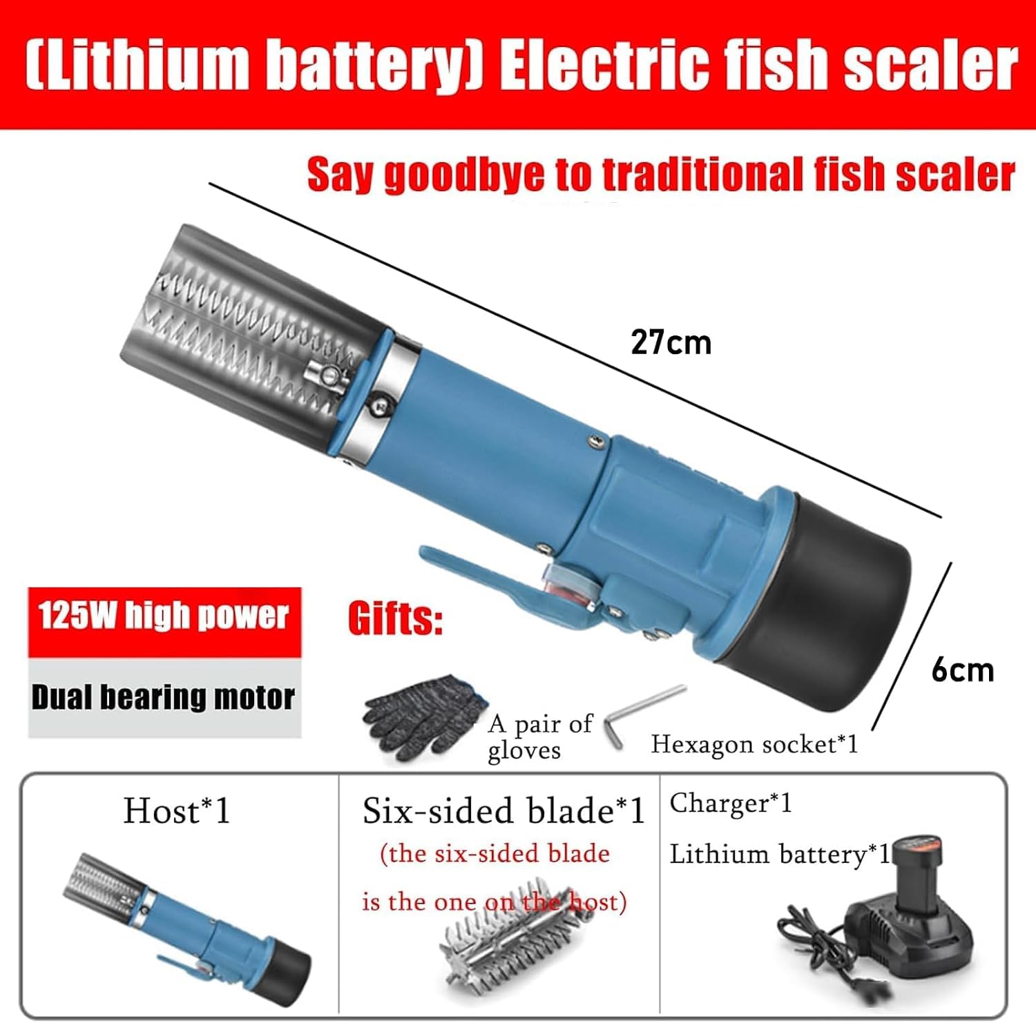 Descamador eléctrico de Pescado con Rueda de Cuchillas de Acero Inoxidable y raspador Hexagonal para una Limpieza rápida.