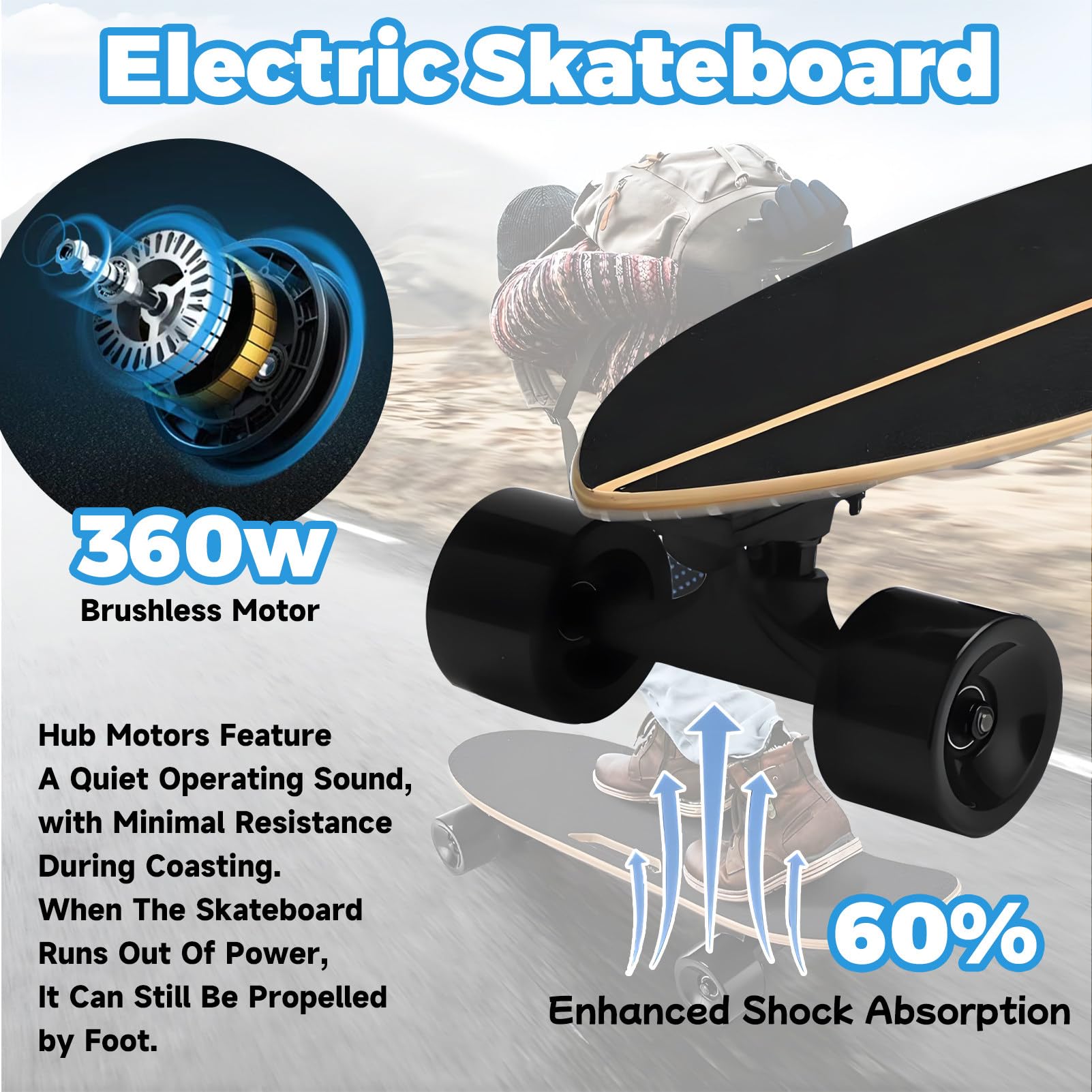 Planche à roulettes électrique Longue, Vitesse maximale de 40 km/h, Construction Durable, pour des trajets sans Effort et des balades Amusantes pour Adultes. C