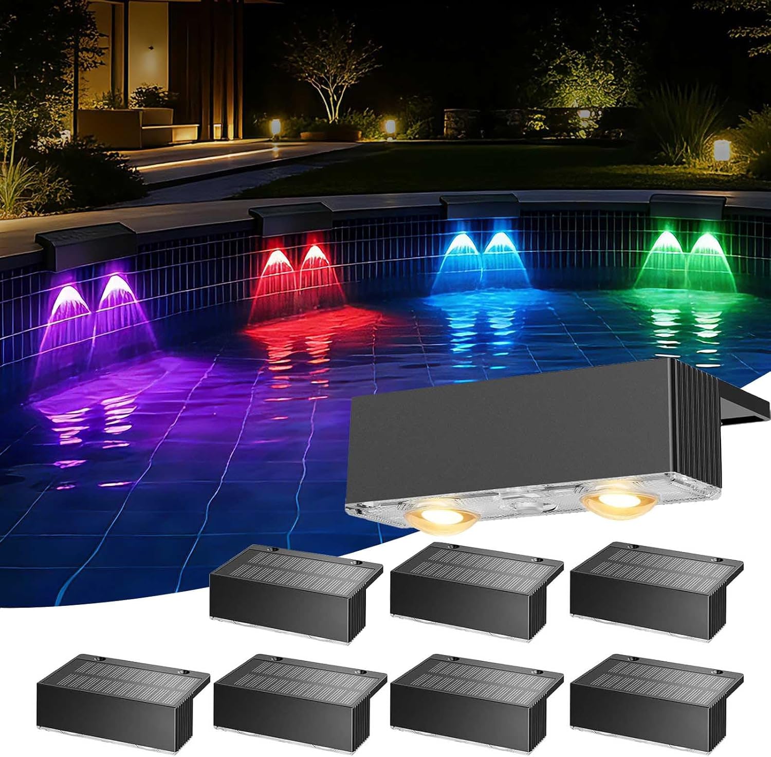 8 Pack Solar Pool Lights for Above Ground Pools, Swimming Inground Pool LED Lighting Solar Powered, Outdoor Poolside Fence Deck Accessories Decor