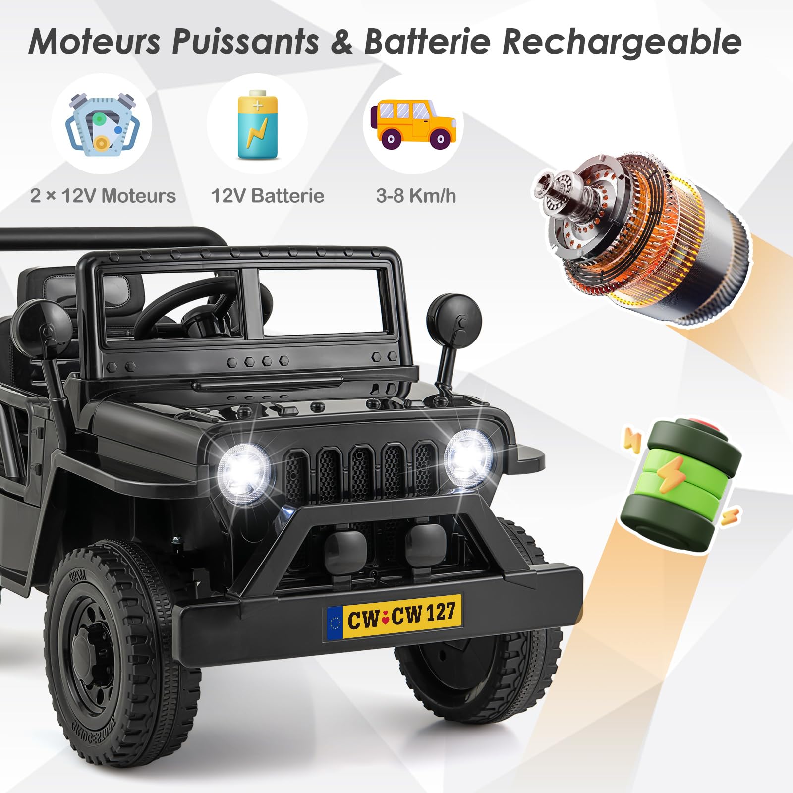 COSTWAY 12V Audi Voiture Électrique Enfants - Télécommande 2,4G - LED & Musique & Histoire - 2