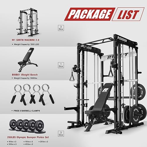 Miniatura 2 de RitFit M1 Pro Smith Machine with Cable Crossover System, Multi-Function Squat Rack Power Cage for Home Gym, Power Rack and Packages