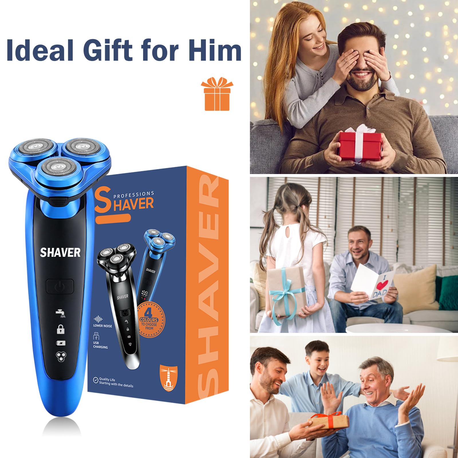 Rasoir électrique pour homme – Rasoir rechargeable 3D de précision avec tondeuse pop-up – Rasoirs rotatifs sans fil lavables doux pour les peaux sensibles pour barbe, pattes et visage avec verrou de