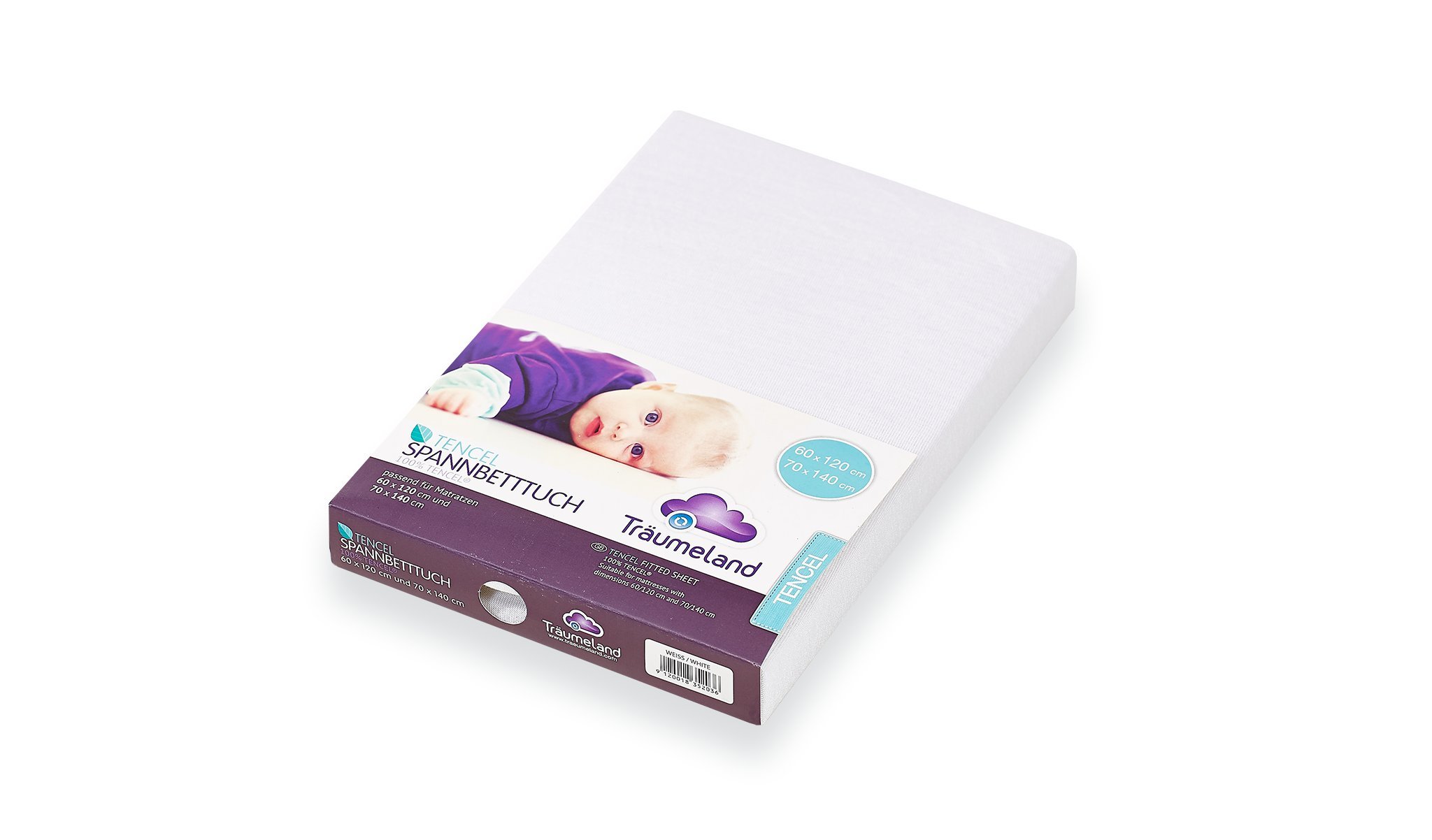 Träumeland Tencel fitted sheet, white, one piece of 60 x 120 cm and one piece of 70 x 140 cm