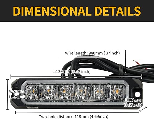 Miniatura 6 de Purishion - Luces estroboscópicas de emergencia impermeables con 6 luces LED, barra de precaución, 16 patrones intermitentes para automóvil, SUV,