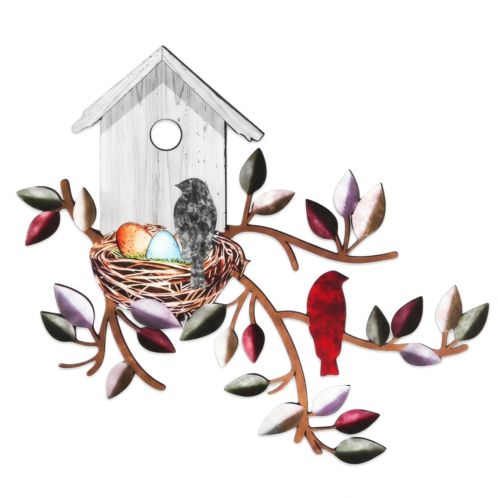 Muiltvoe Metal Bird Wall Art, Outdoor Garden Wall Decorations, Birds on Branch Silhouette Hanging Ornaments for Fence, Living Room, Bedroom, Indoor Outdoor Decor