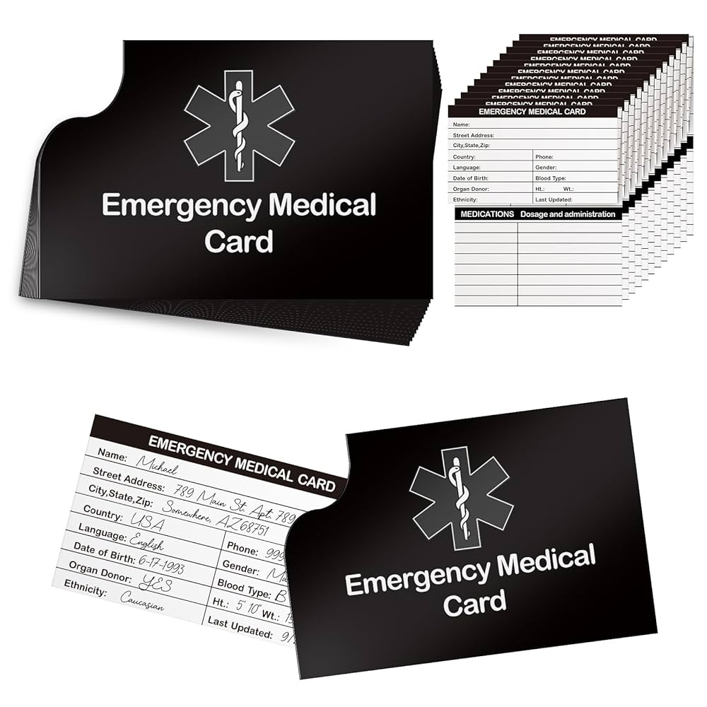 Amazon.com: 12 Pack Red Medical Condition and Emergency Contact Id Wallet Card Emergency Medical Information Card Medical Alert Wallet Card Pocket Size Medication List and Medical Cards for Caretakers (Black) : Health for Free Printable Emergency Medical Identification Card