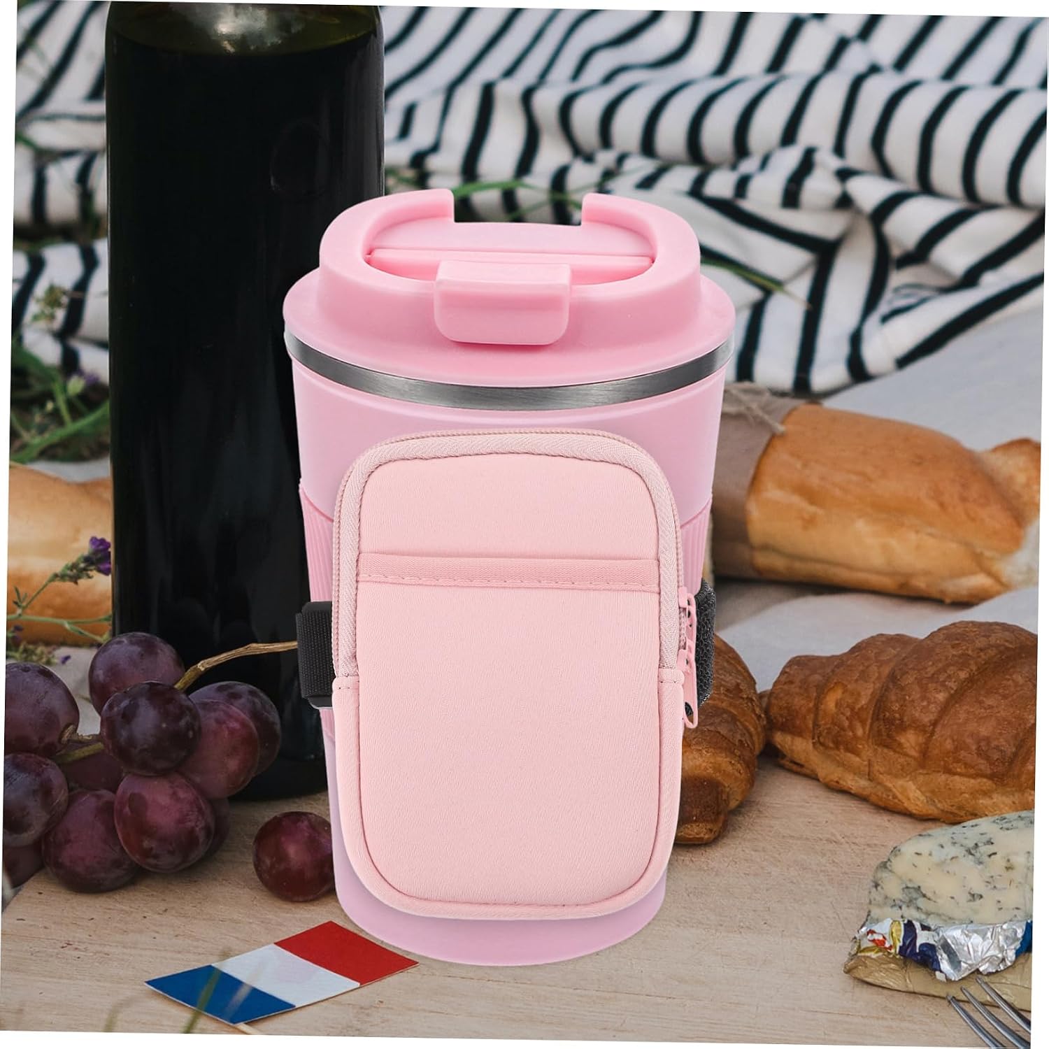 Pink Neoprene Water Bottle Holder Bag with Adjustable Strap image 4