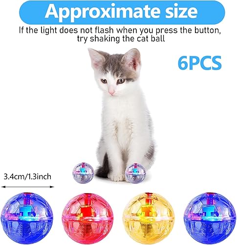 Miniatura 2 de Sratte 6 piezas de bola de gato de caza fantasma, juguete activado para gato, luz LED, bolas para mascotas, juguetes interactivos para mascotas,