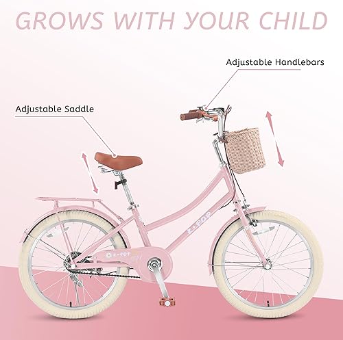 Miniatura 6 de Bicicleta para niñas con cesta para 5 a 13 años, bicicleta para niños de 20 pulgadas con campana, bicicleta para niñas princesas, bicicletas de una