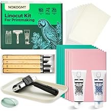 47 Pcs Linocut Kit for Printmaking, Block Printing Kit with 2 Washable Inks Black & Blue, 4 Rubber & 4 PVC Blocks, Premium Rubber Brayer, Linocut Carving Tools - Stamp Making Kit for Beginners