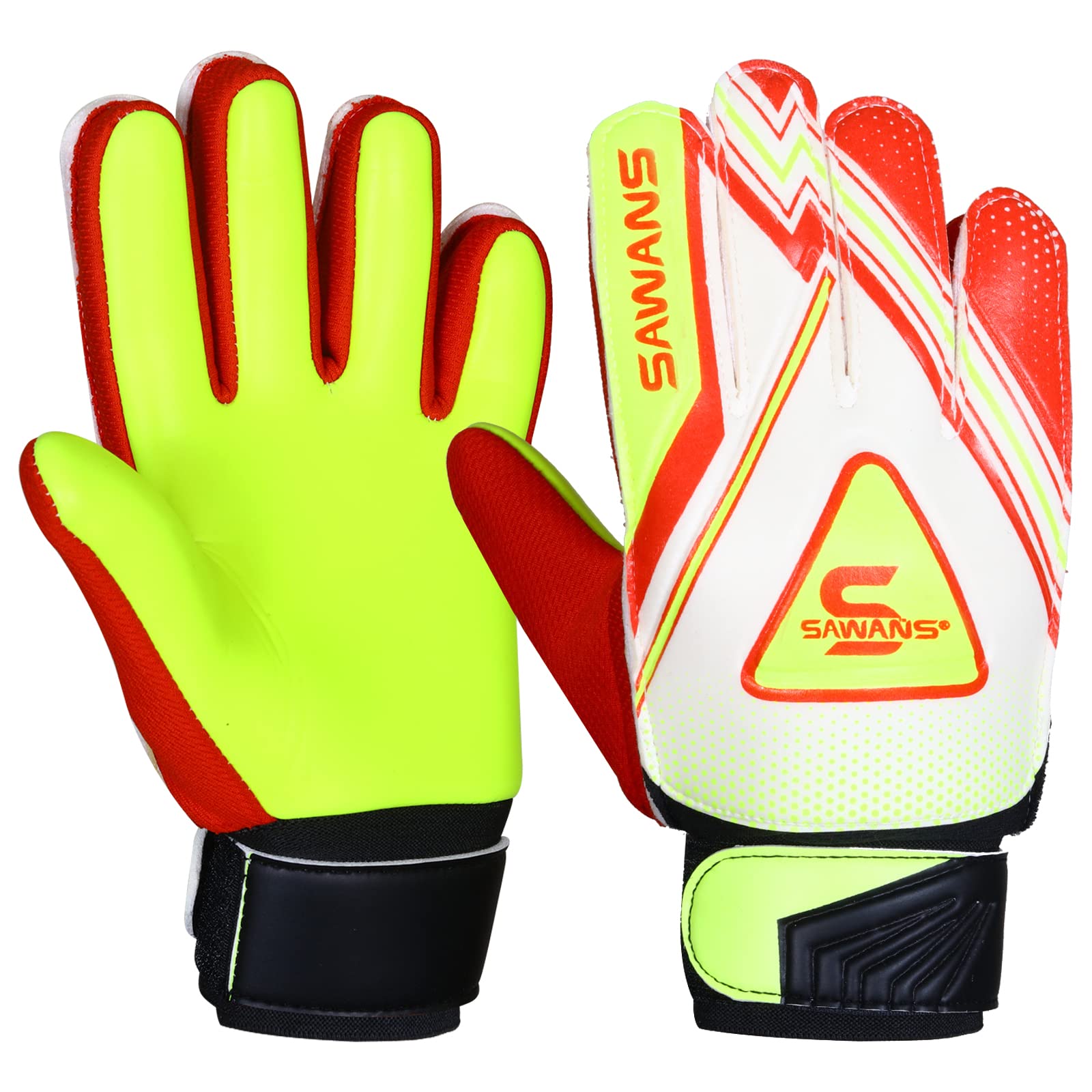 SAWANS Football Goalkeeper Gloves Boys Kids Children Youth Adult Soccer Goalie Protection Goal Keeping Gloves Finger Support Wrist Junior Anti Slip Palm (Size 4 for 6 to 9 year old