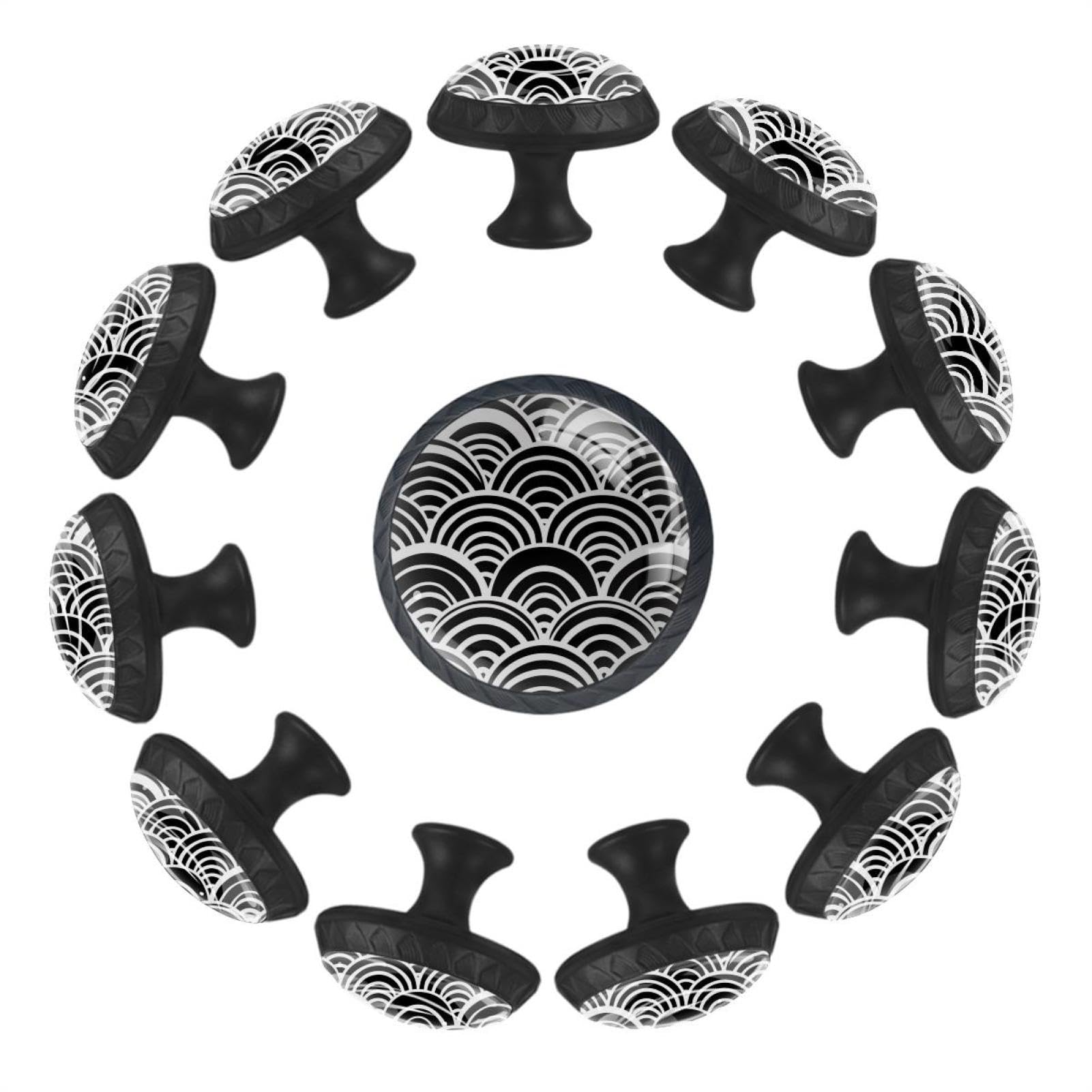 Boutons de cuisine noir et blanc, lot de 12 poignées décoratives transparentes pour armoire