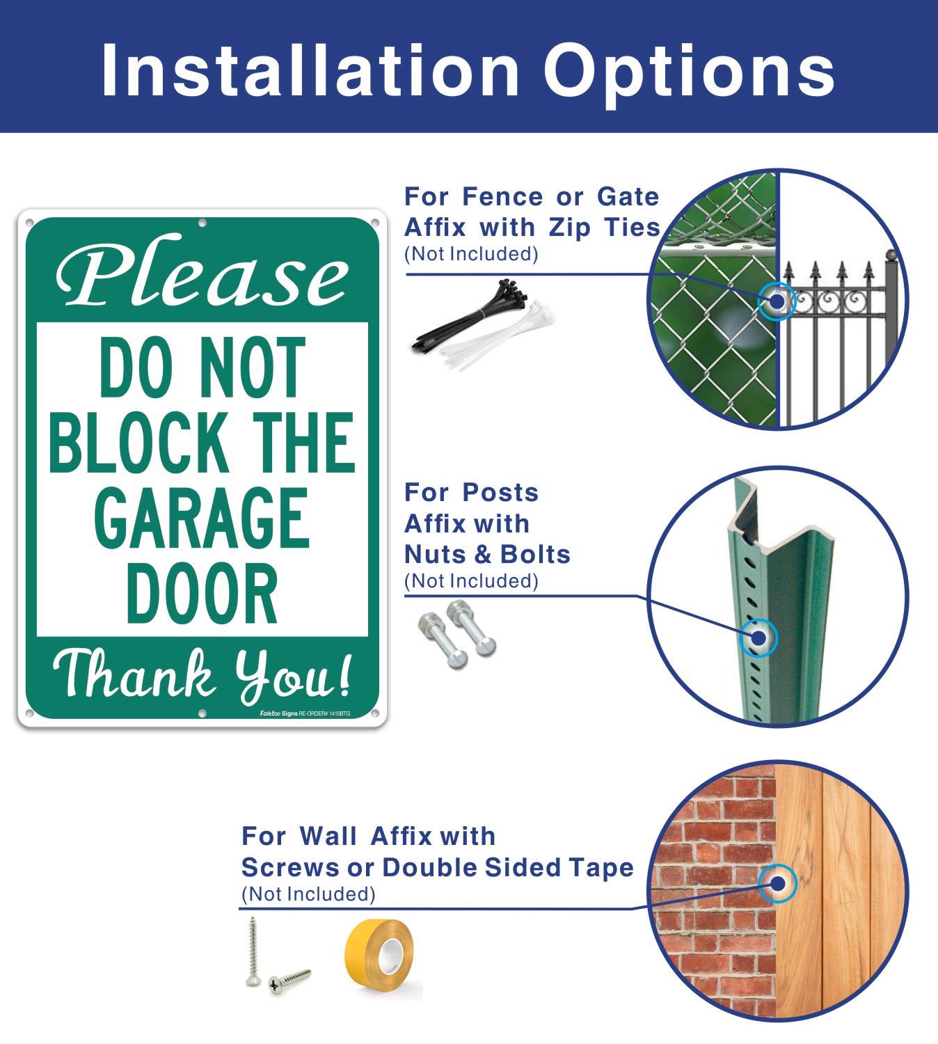 UV Protected Weatherproof Sign Do Not Block Garage Door Sign, No ...