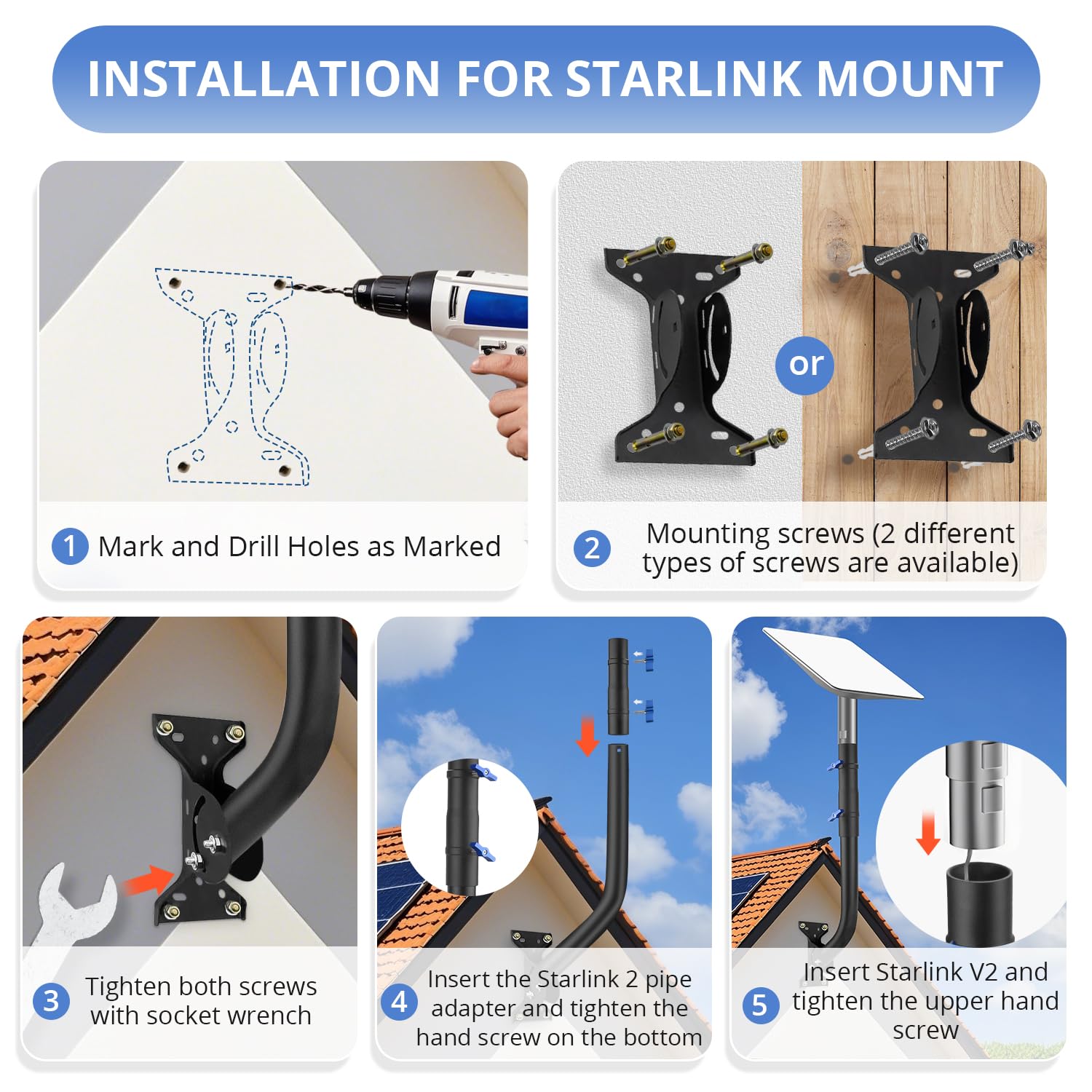 Braccetto Antenna Starlink Gen 3 Supporto Starlink Gen 3 Regolabile 360° - Per Antenna Standard Braccetto Antenna Starlink Gen 3 Supporto Starlink Gen 3 Regolabile 360° - Per Antenna Standard