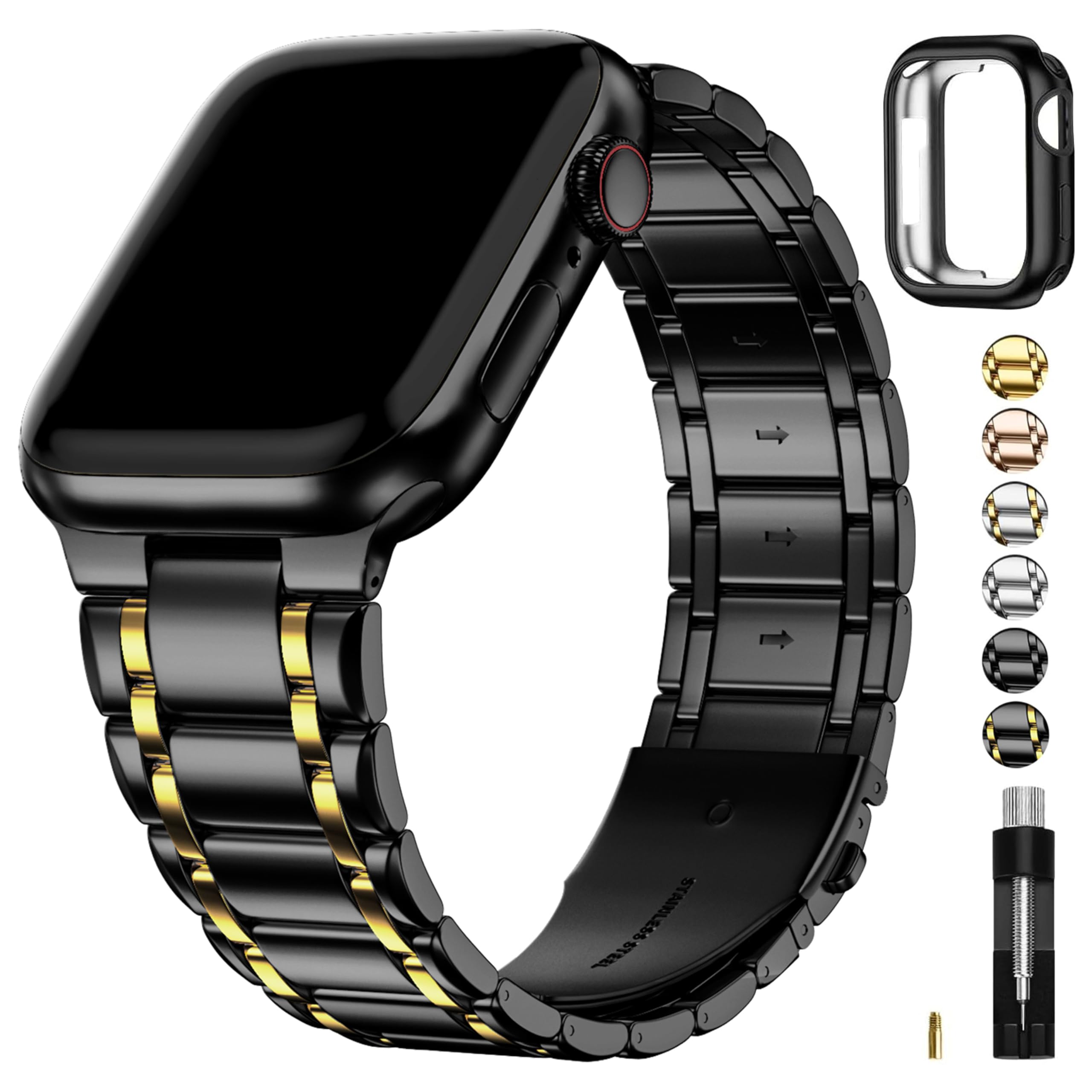Fullmosa Bands Compatible with Apple Watch Band 41mm 40mm 38mm, Stainless Steel iWatch Band with Case for Apple Watch Series 9 8 7 6 5 4 3 2 1 SE3/2/1