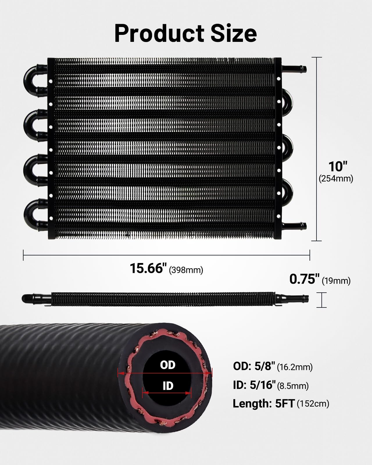 EVIL ENERGY 5/16" Transmission Oil Cooler, 8 Pass Tube and Fin Cooler Kit Universal Aluminium Black…