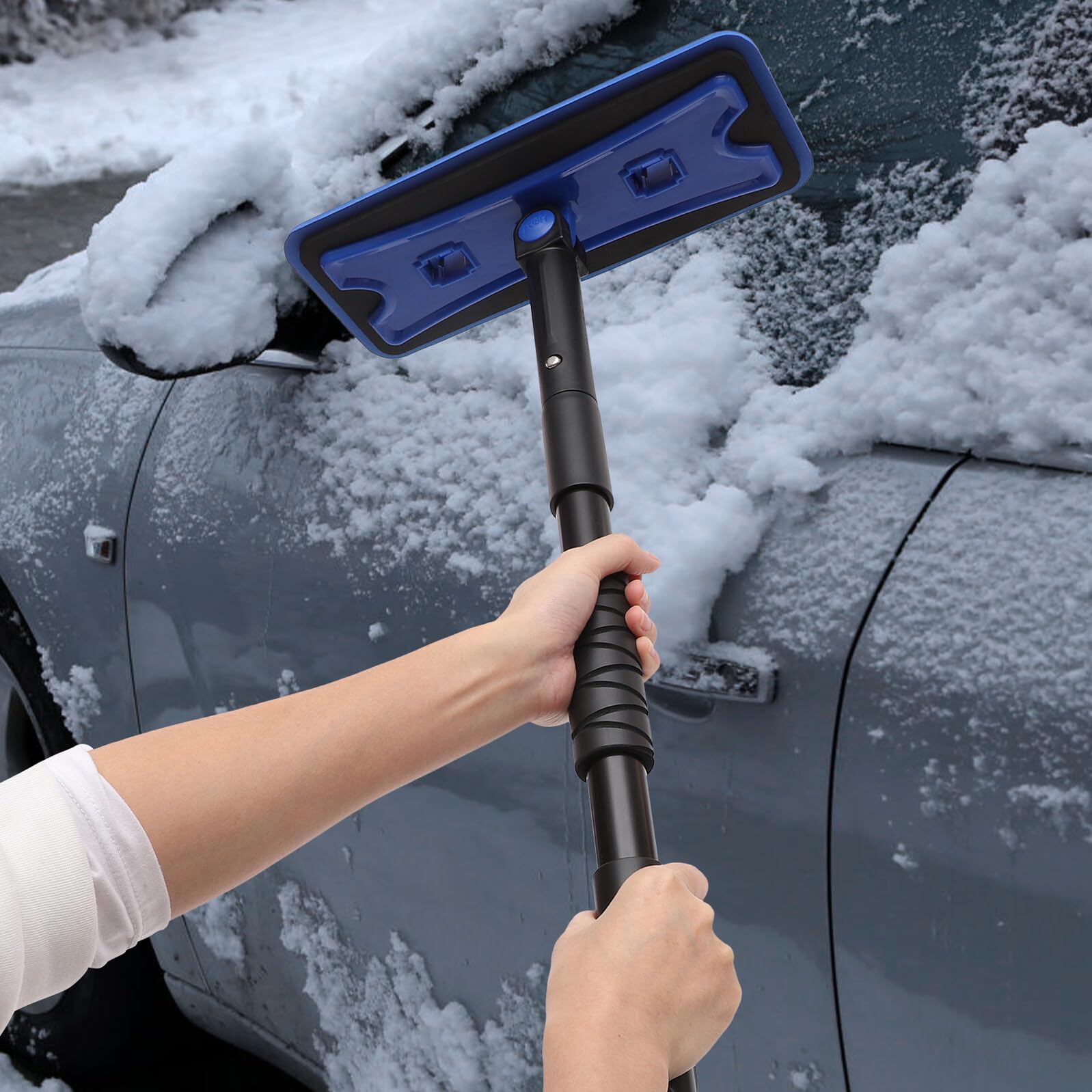 Raschiaghiaccio dal Parabrezza per Rimuovere Neve e Ghiaccio Spazzola Estendibile in Lega di Alluminio ed Eva, 7 Angoli Regolabili e Rotazione 360° in Inverno per Auto