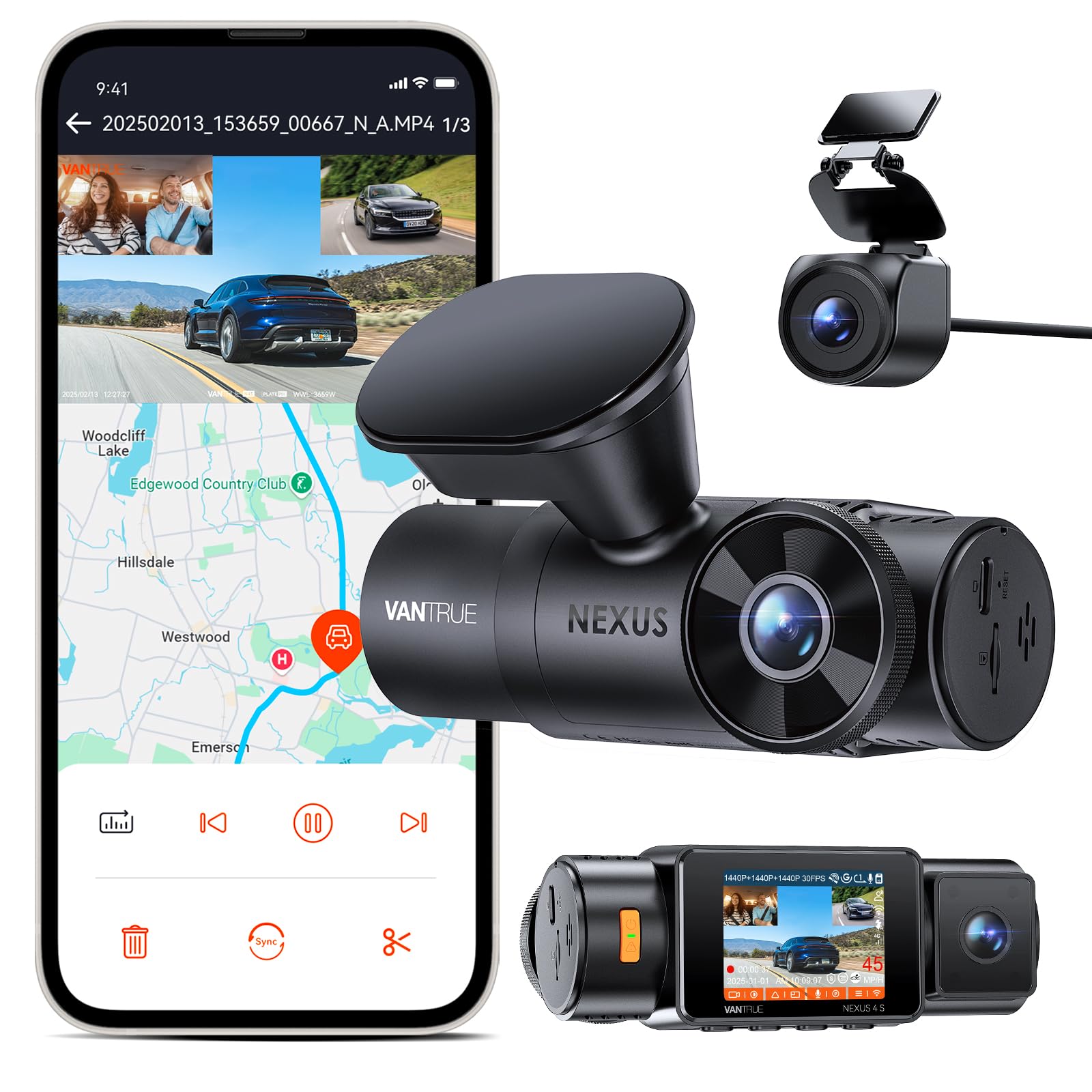 Vantrue N4S 3 Channel Dash Cam Front and Rear Inside 2 7K 1440P 1440P WiFi Dash Camera w