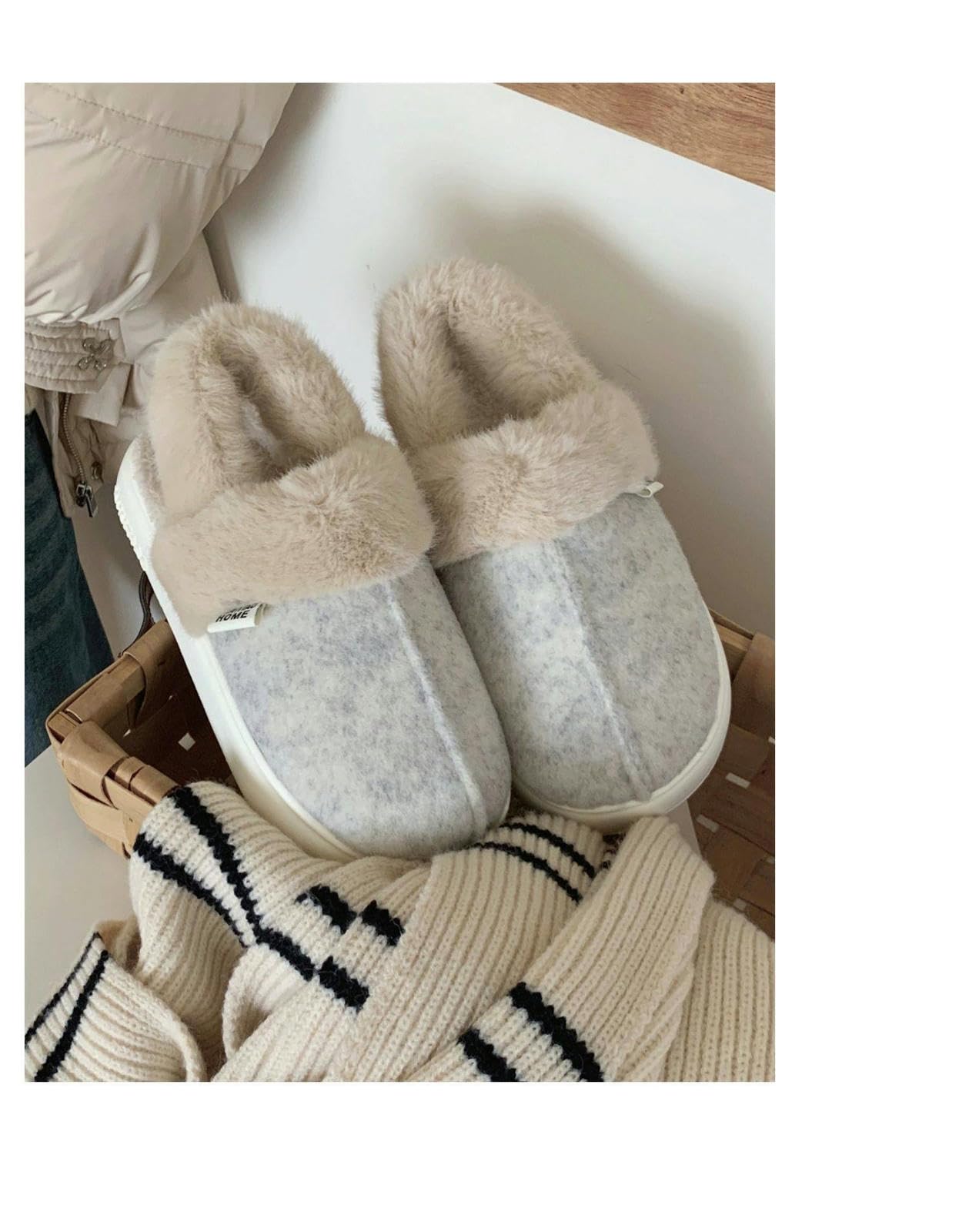 Pantofole Coppia Peluche Casual Moda Esterna Indossare Scarpe Di Confinamento Calde Pannelli Di Cotone Inverno Per Uomini E Donne-grigio Scuro-36-37