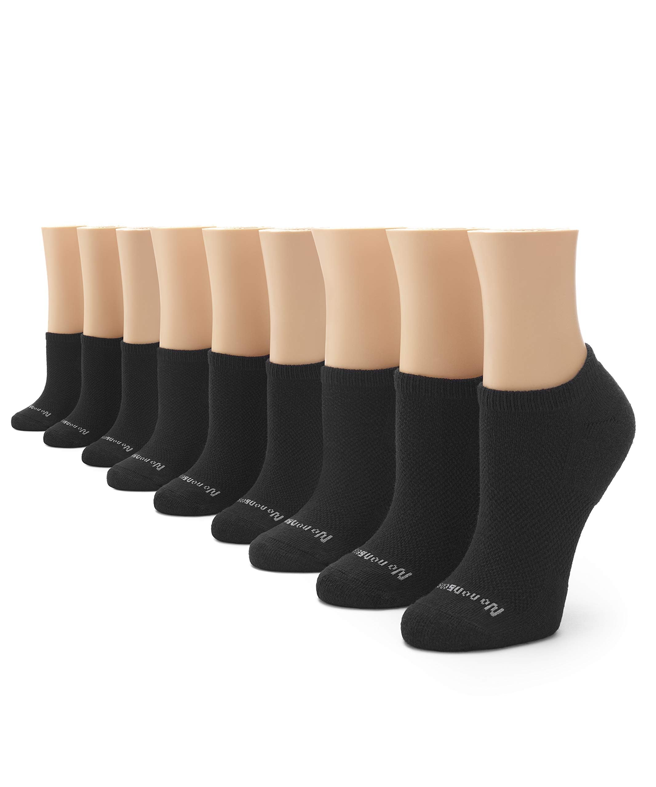 No nonsense womens Soft & Breathable Cushioned No Show Liner With Ventilation Running Socks, Black - 9 Pair Pack, 12 US