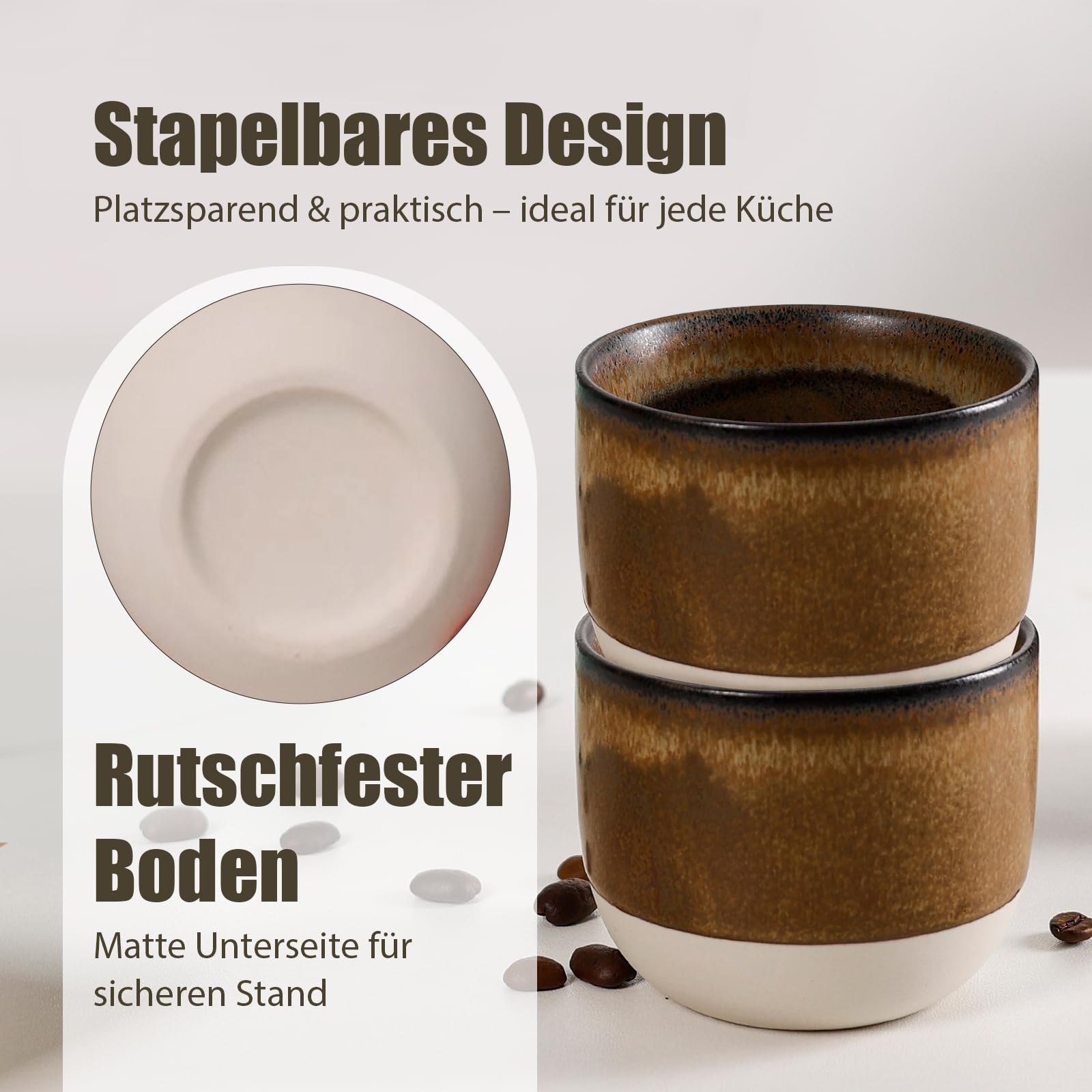 Set di 4 tazze in ceramica color crema e marrone, tazzine da caffè in ceramica vintage con design astratto, accessorio da cucina - Italia