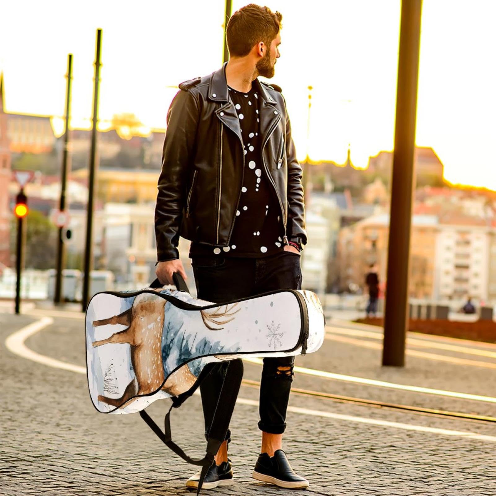 Bolsa de guitarra de tamaño completo, funda de transporte para guitarra de 40, 41 y 42 pulgadas, para bajo eléctrico, guitarra clásica, acuarela, invierno, nieve, Navidad, naturaleza, Multicolor 03,
