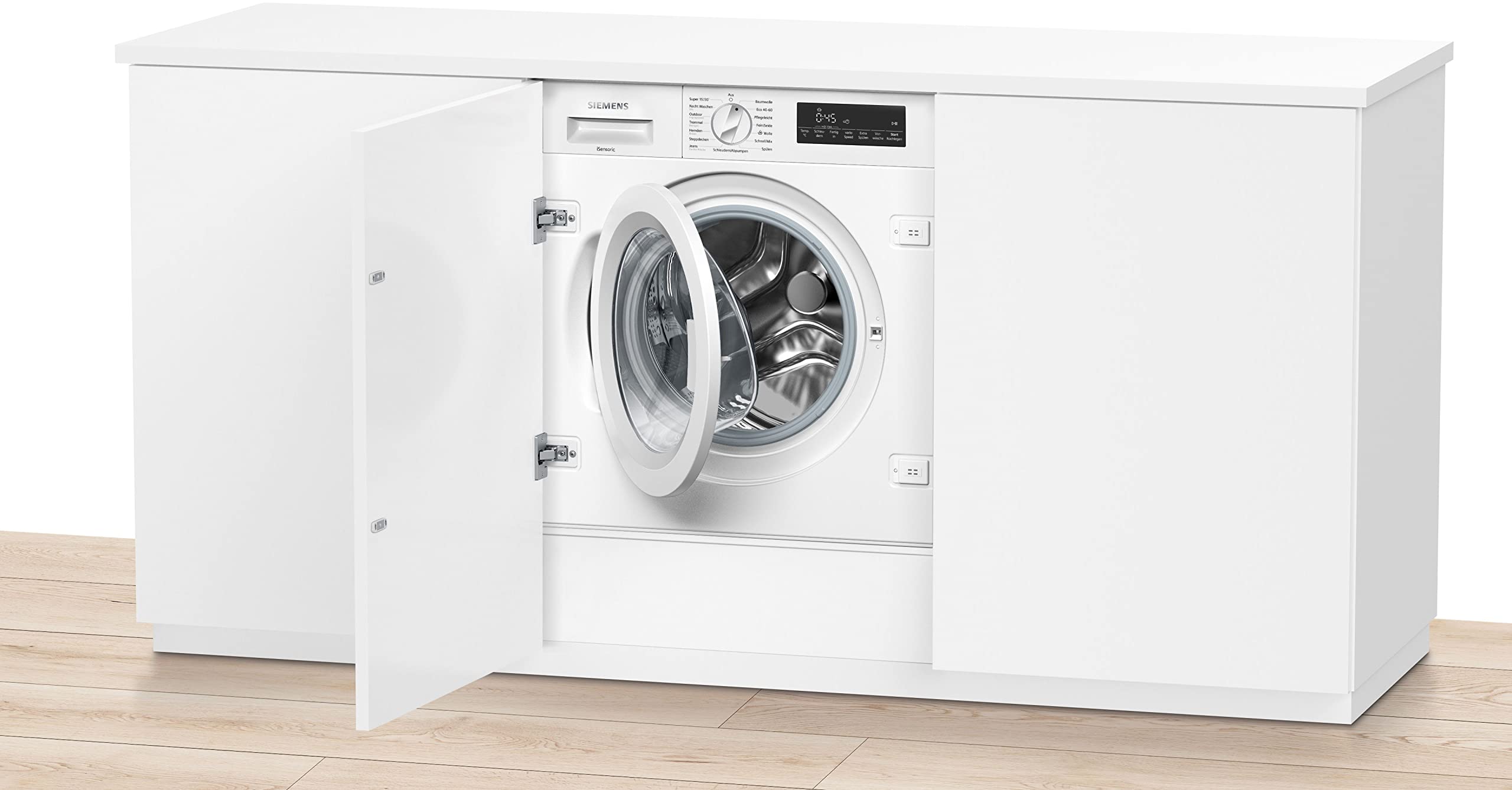 Siemens iQ700 Einbau Waschmaschine 8 kg 1400 UpM timeLight WI14W443 | Projektion der Restlaufzeit auf den Boden, schnelles speedPack L, leiser bürstenloser iQdrive Motor