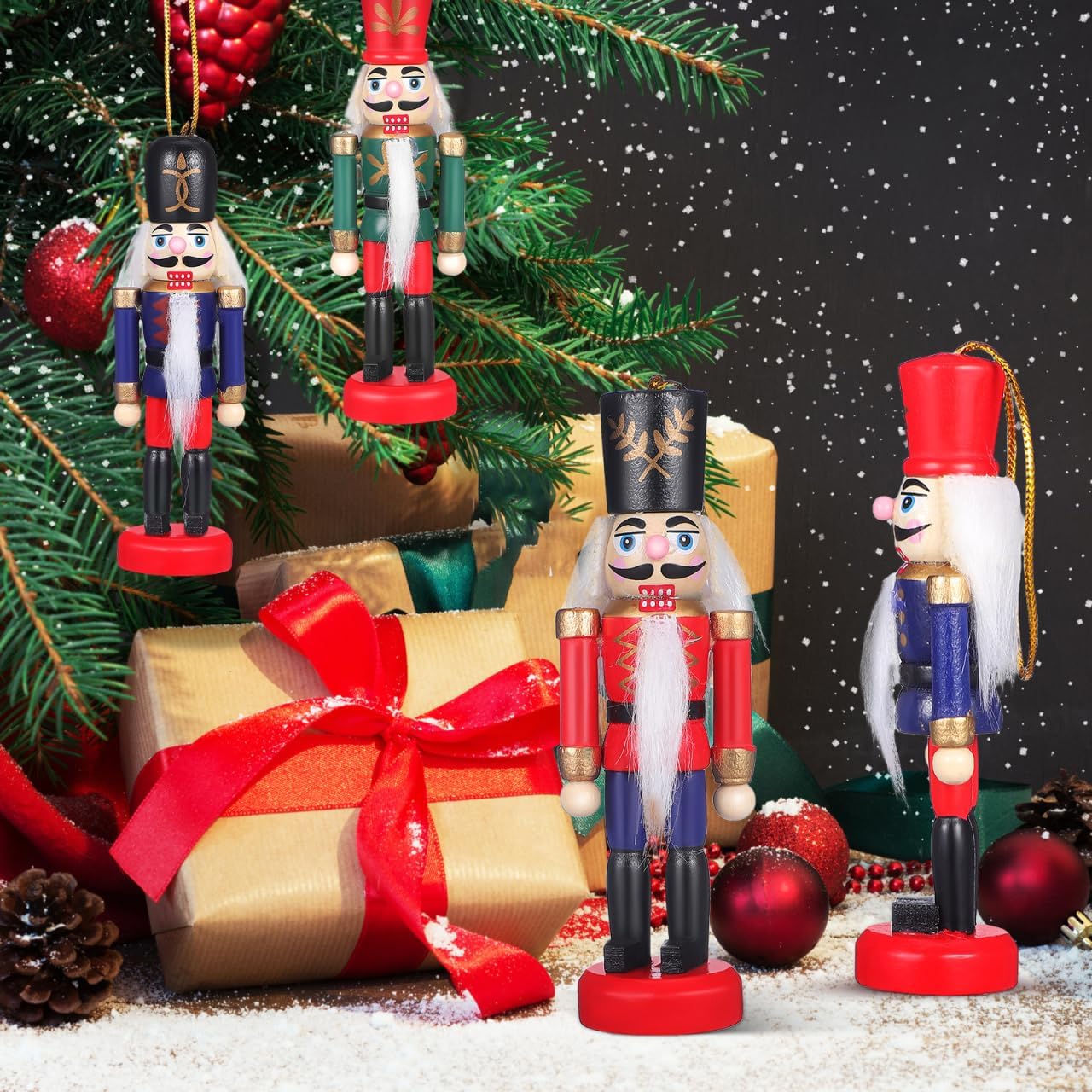 Cabilock 6pcs Christmas Nutcracker Ornaments Set Wooden Nutcracker Ornament for Christmas Tree 4 Inch Mini Soldier Figurines for Xmas Tree Table Decor Home Decoration