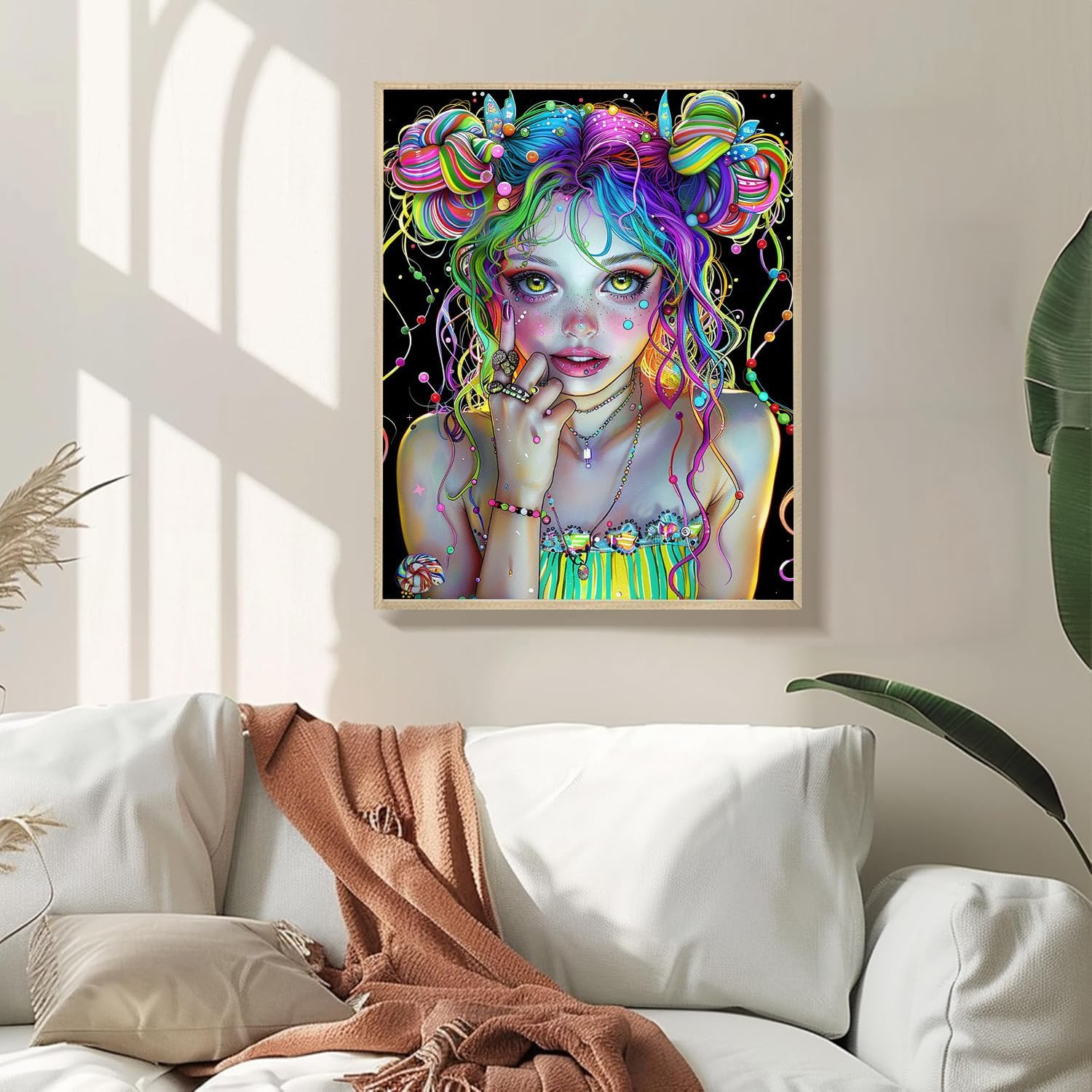 Colorful Candy Girl Paint by Number Kits 16 x 20 inch Canvas Wacky Cute Girl DIY Painting for Adults Beginners Girl with Colorful Hair Paint by Numbers With Brushes Acrylic Pigment (With Frame)