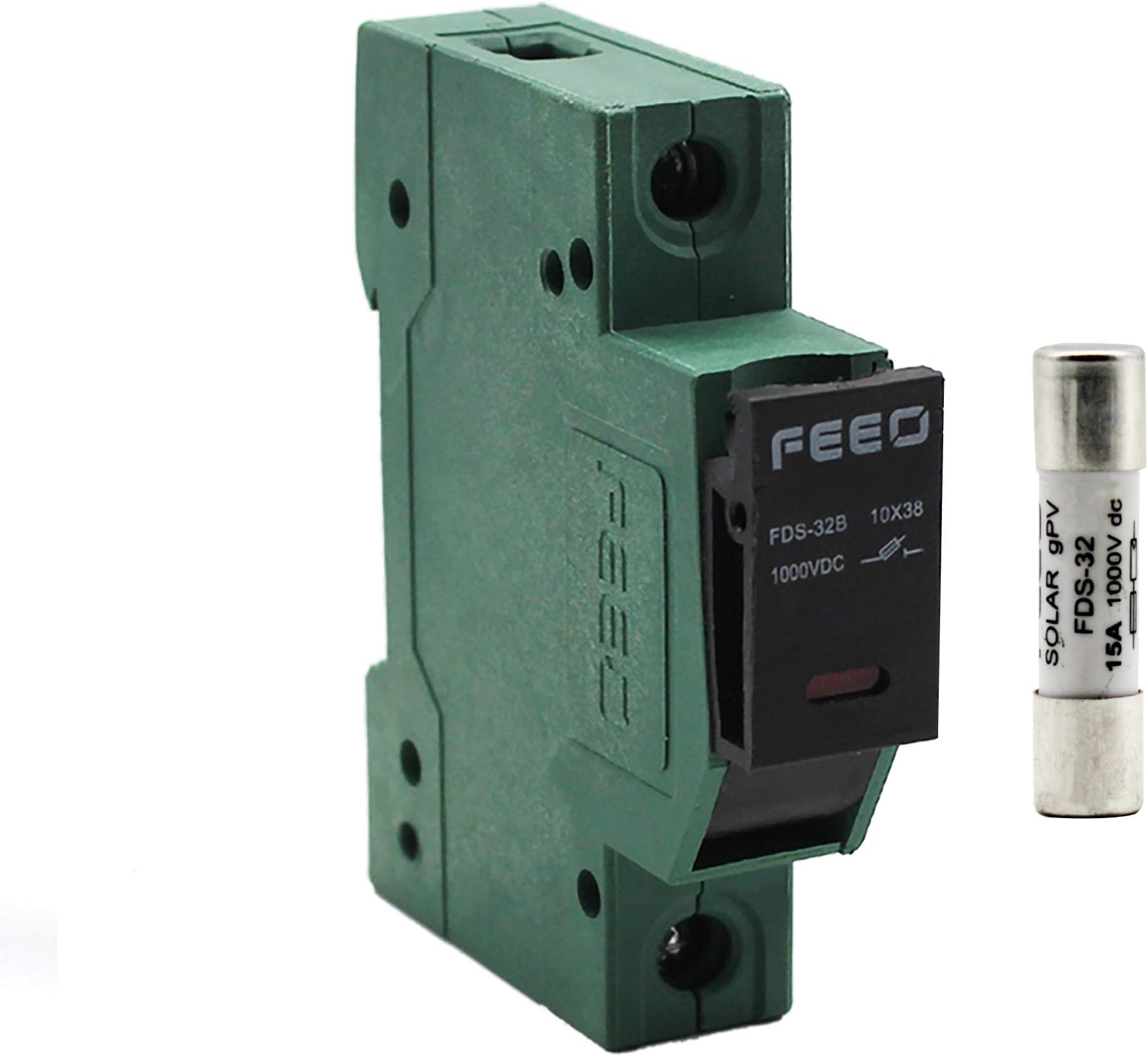 FEEO Plastic 15A 1000V Solar DC Fuse with Holder (Green)