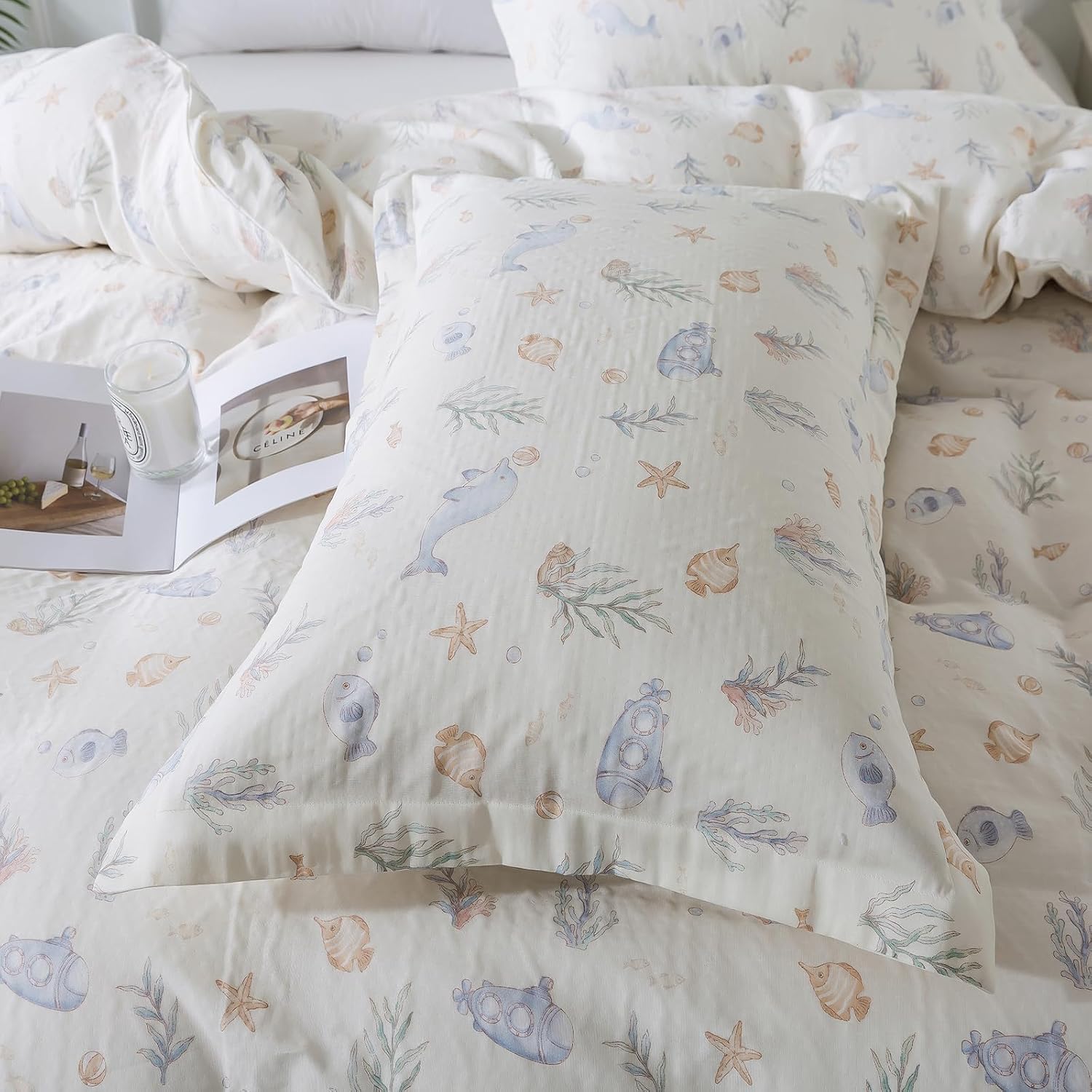 Brandream Twin Size Duvet Cover Set 100% Muslin Cotton Kids Ocean Bedding Set Extra Soft Children Duvet Cover Set (Comforter Insert Not Included)