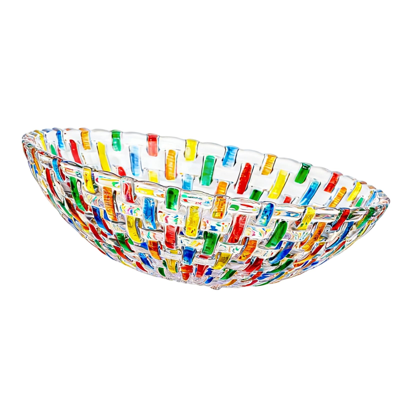 Kalttoy Hand Painted Colorful Woven Glass Crystal Salad & Fruit Bowl Decorative Bowl Glass Serving Bowls for Dessert Cake Candy Decorative Serving Bowls