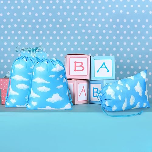 Miniatura 4 de Capoda 16 bolsas de regalo de fiesta con diseño de nubes blancas y cielo azul, pequeñas con cordón, bolsas de regalo temáticas de cielo azul, con