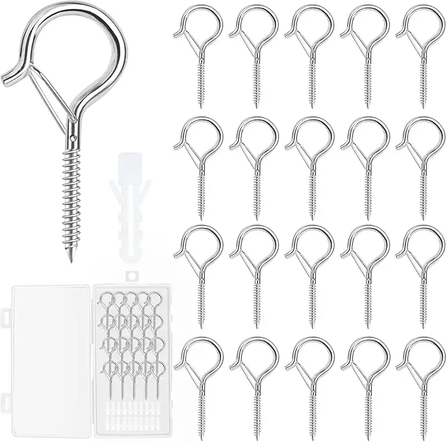 Ganchos de Tornillo con Cierre de Seguridad - 20 Piezas Plata para Colgar Plantas y Decoraciones
