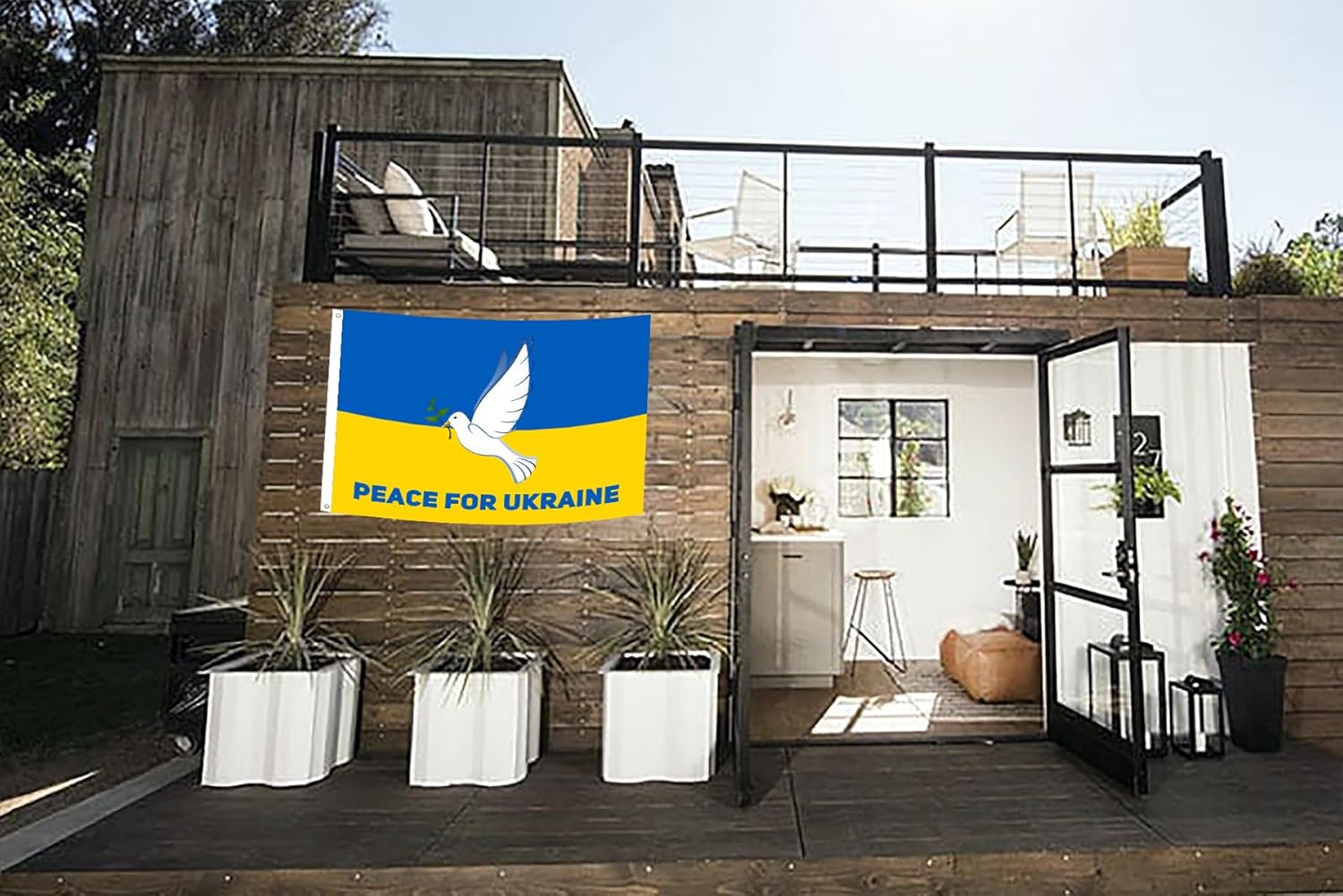 Double Sided Peace For Ukraine Flag 3x5FT Ukrainian Pigeon Dove Peace Bird Flag Vibrant Color Fade Resistant Polyester with Grommets (3x5FT 3PLY)