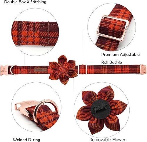 Miniatura 2 de Lionheart glory Collar de perro con flores de otoño, collar de perro a cuadros de Halloween, collar de perro con flores, hembra, collar para