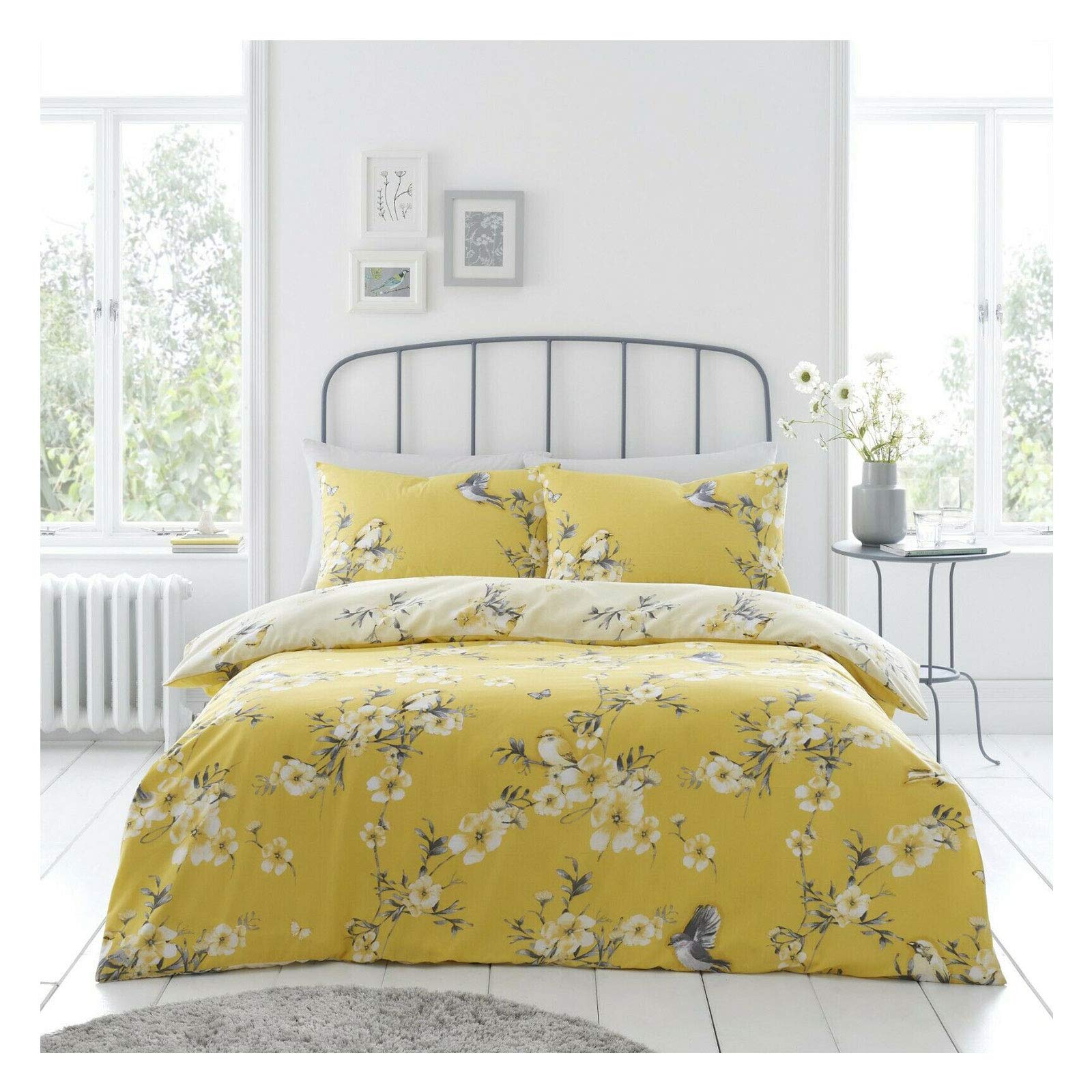 FAIRWAYUK Ochre Duvet King Size Covers Set, Floral Bedding Set with Pillowcase, Reversible Printed Quilt Covers Bed Set, Poly-Cotton Ultra Soft Easy Care