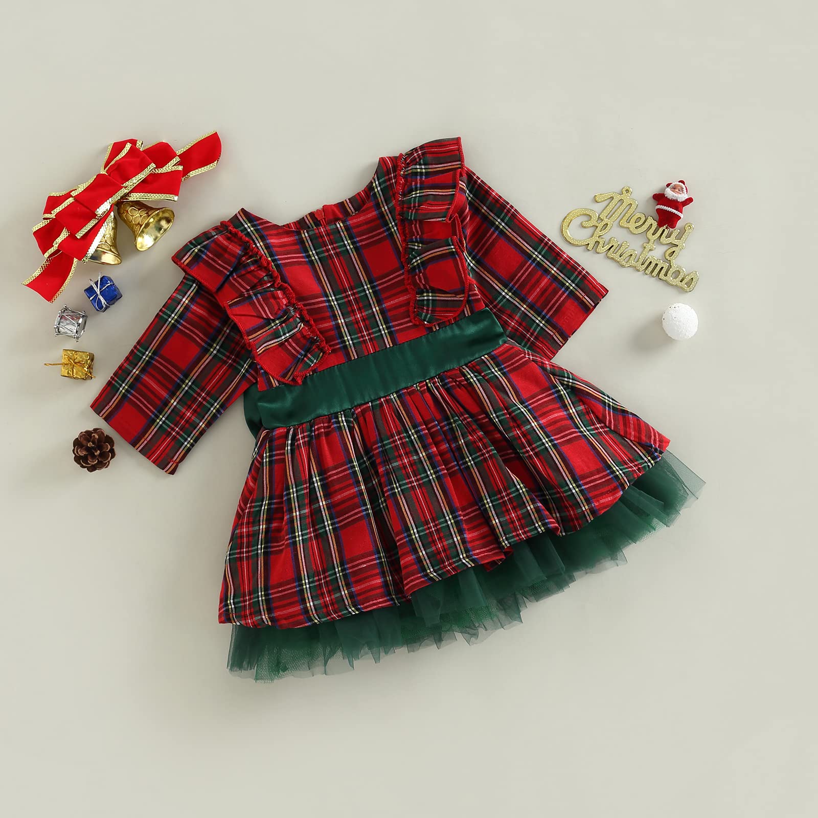 Kuriozud Vestito da festa carino del vestito del plaid della neonata del bambino per Natale