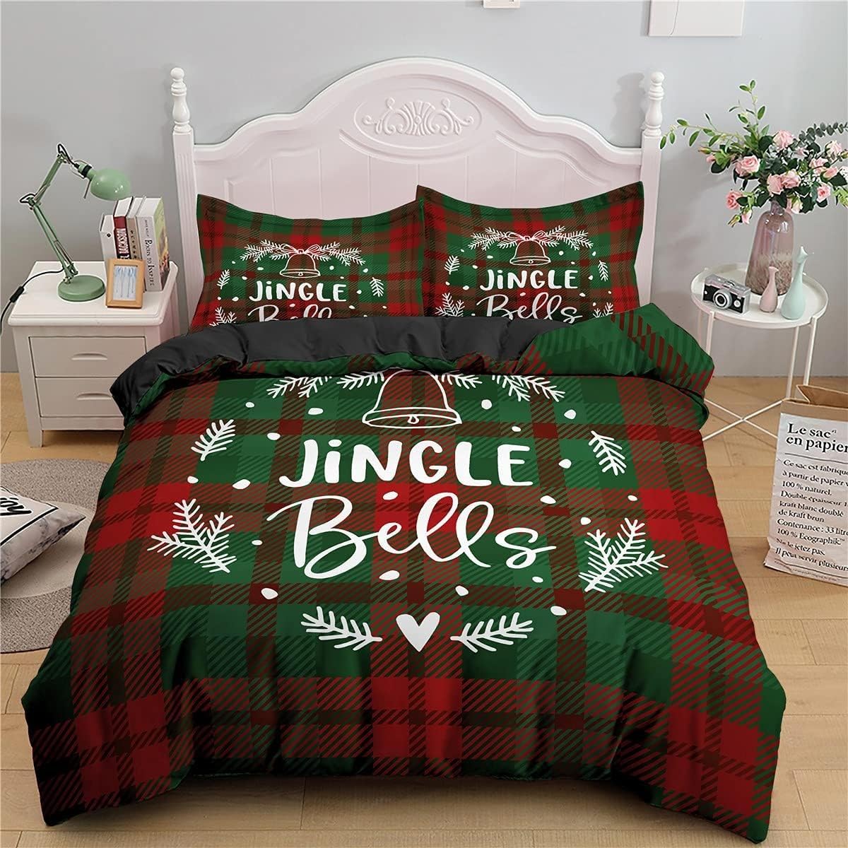 Parure de lit 220x240 cloches de Noël premium en microfibre douce 110gsm zippée