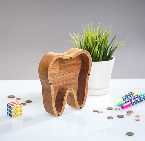 Miniatura 2 de Hucha de madera para niños y niñas adultos DIENTES Tarro de punta de vidrio orgánico Banco de monedas para niños Montessori regalo para bebés Caja