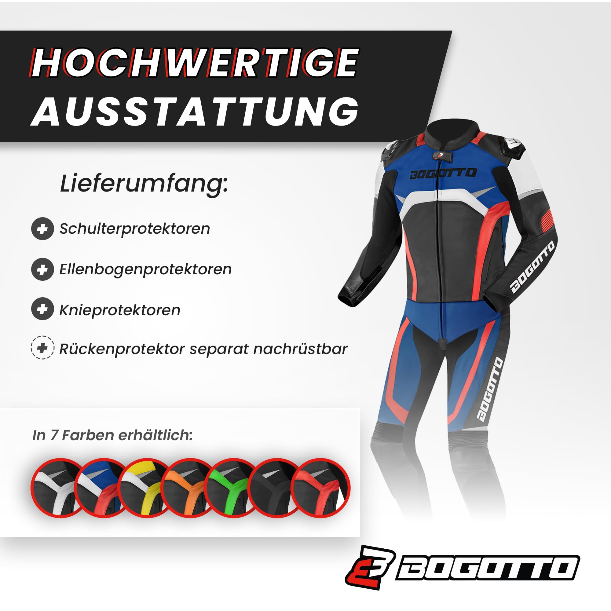 Bogotto Misano 2-Teiler Motorrad Lederkombi, schwarz/grau, 50