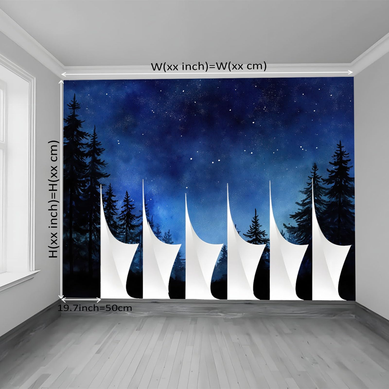 Tapeta Retro Obraz Olejny Głębokie Niebieskie Niebo 400 x 280 cm, Plakat Fototapeta Dekoracja Ścienna Salon Sypialnia Pokój Dziecięcy Czarne Drzewa