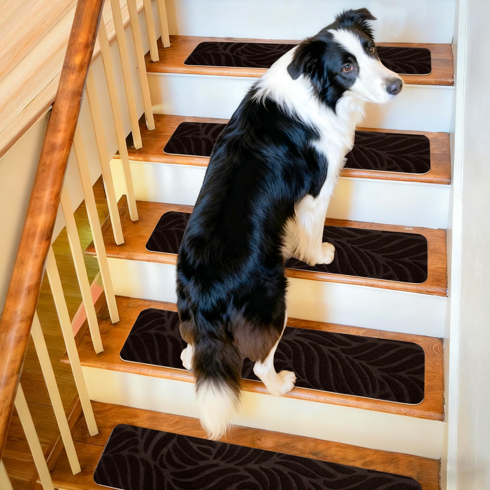 15 alfombrillas autoadhesivas para peldaños para escaleras, antideslizantes, autoadhesivas, para interiores, para niños, ancianos y mascotas (café-A, 76 x 20 cm)