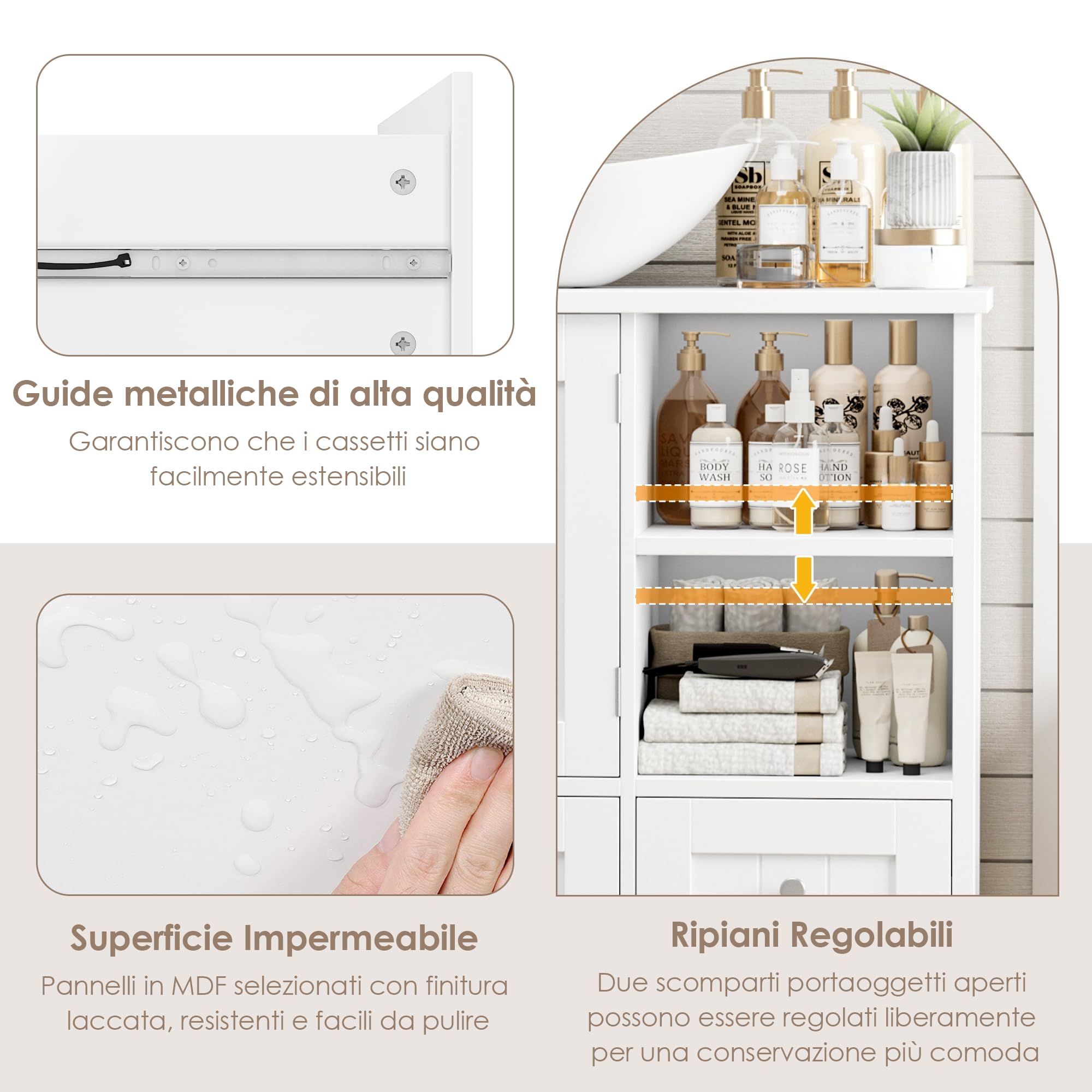 FOREHILL 80cm Mobile Bagno Sottolavabo Grande con 2 Cassetti e Ante Bianco | Mobile Sottolavabo per Bagno con Ripiani Regolabili,Mobile Bagno con 2 Scomparti Aperti,per Spazi Ridotti, Bagno,80x30x65cm