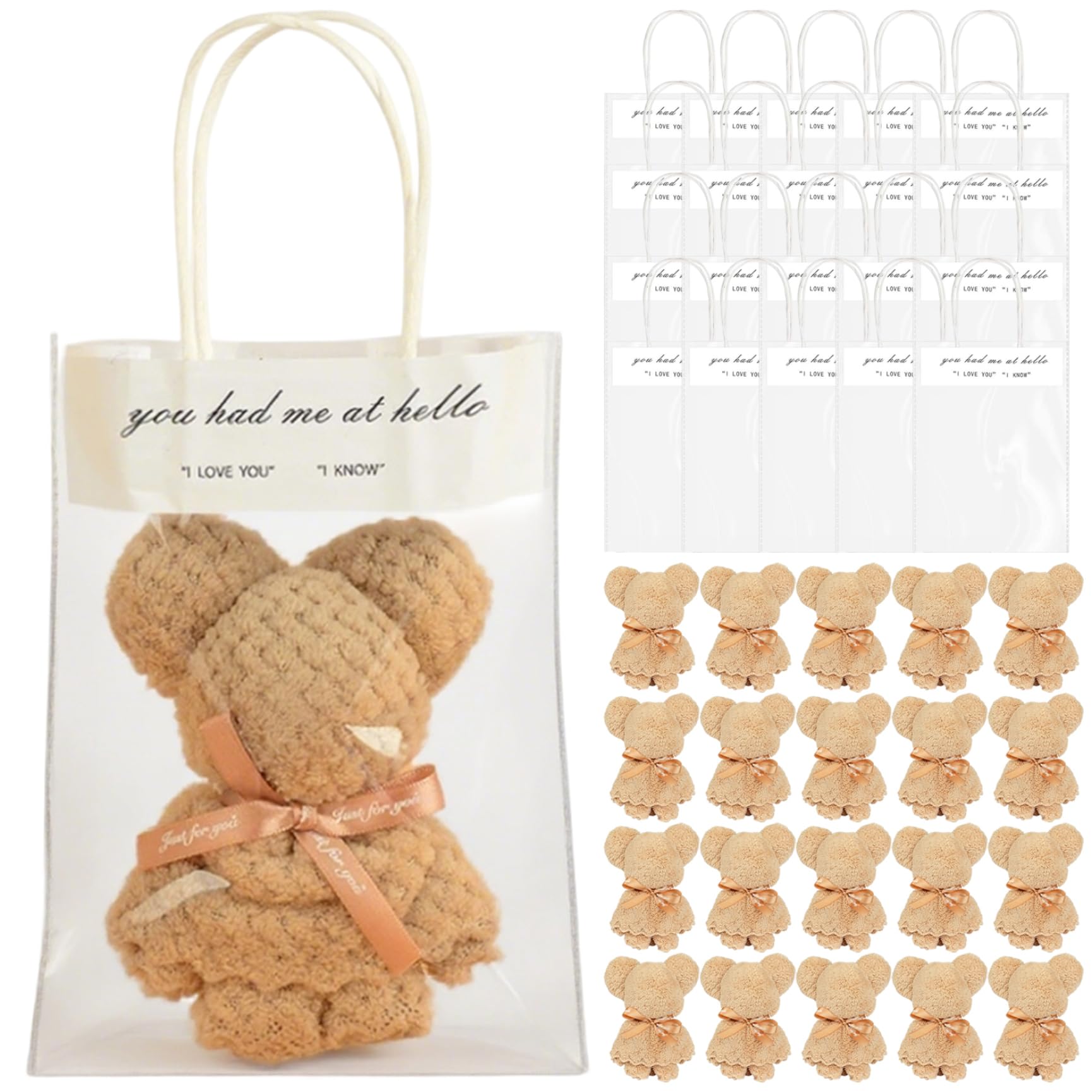 Toallas de oso para recuerdos de baby shower, set de 20 toallas suaves de 12.0 x 12.0 in