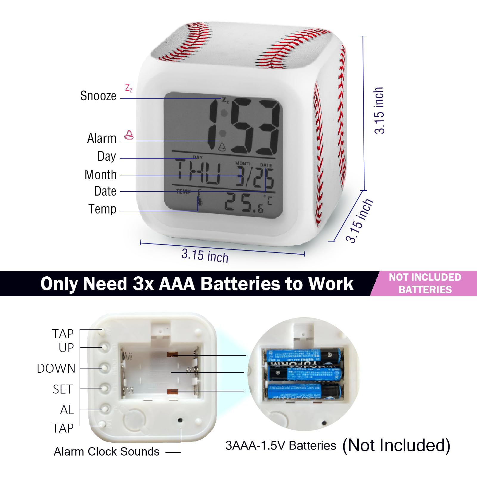 Amazon.com: ZonleeApex Baseball Ball Alarm Clock for Boys Girls