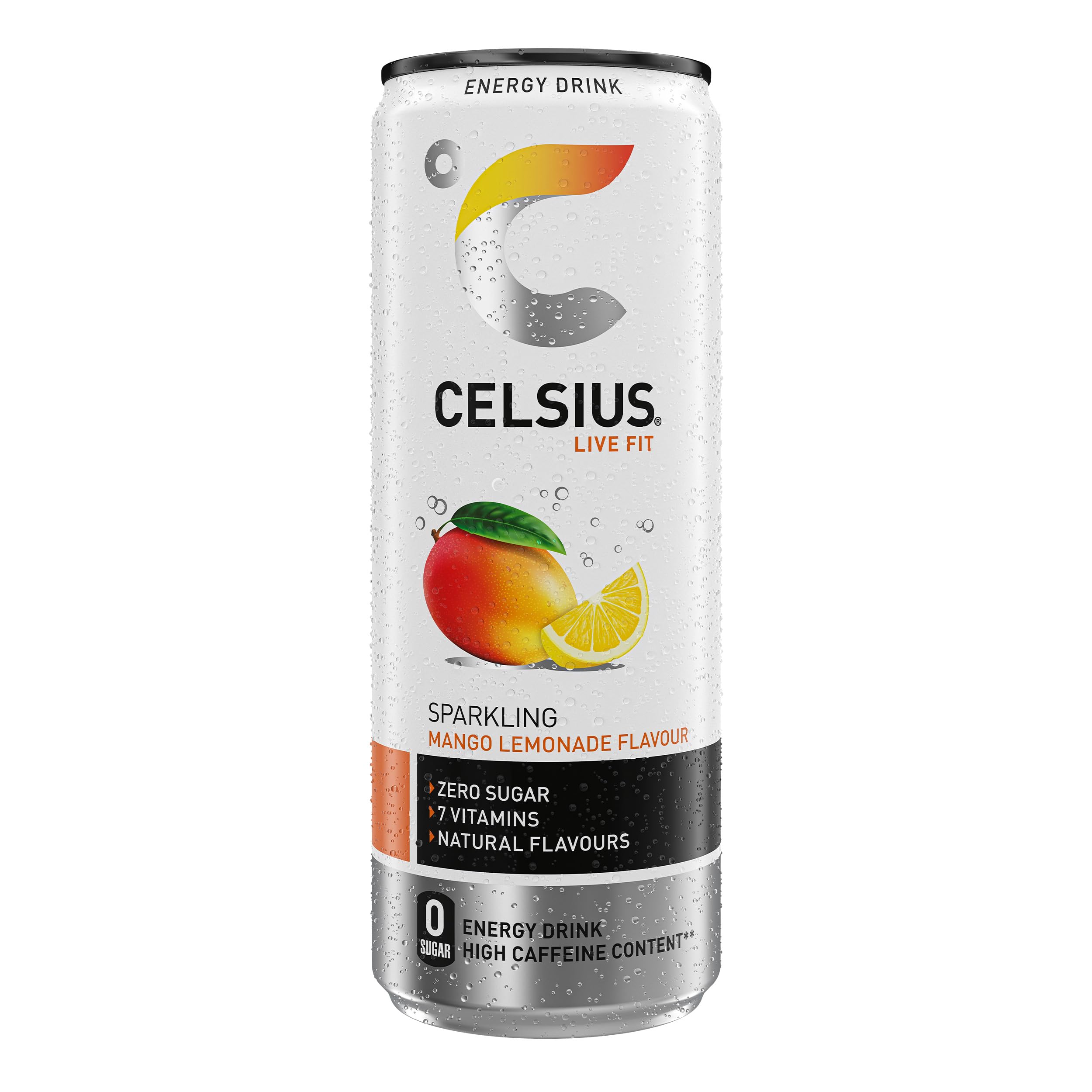 Celsius Bebida Energética Sin Azúcar, Sabor Mango Limón, Energy Drink Funcional - Lata, Pack 12 x 355 ml