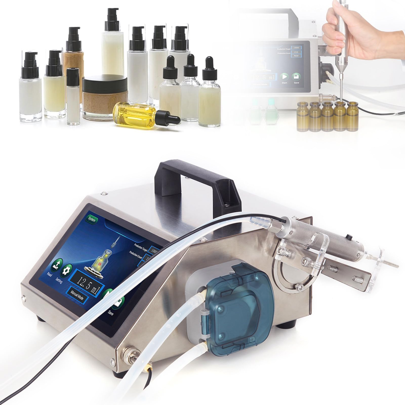 ZHLINGQ Automatic Liquid Filling Machine, Small Bottle Filling Machine, Bottle Filler Machine with Digital Touch Panel, 140/600/500 Ml/Min, For Perfume, Thick Essential Oil HD1370