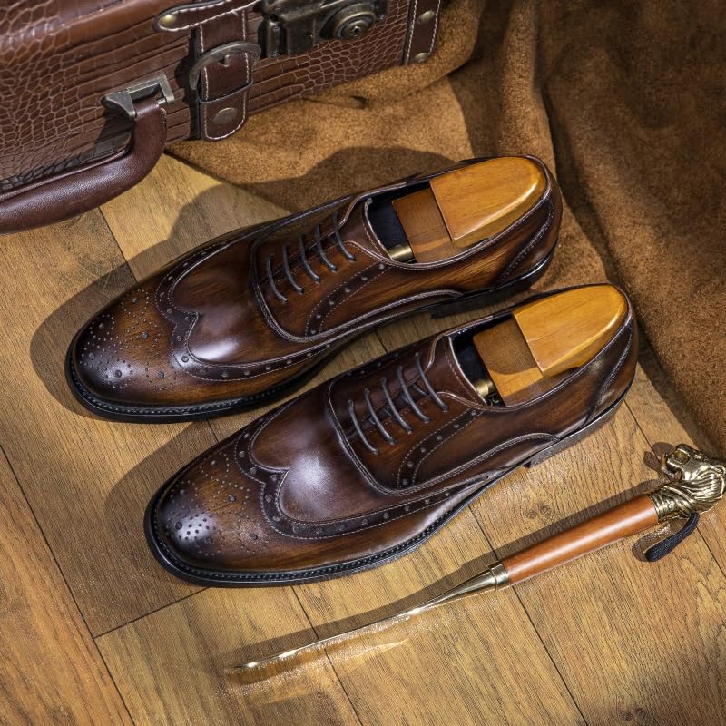 Men's Dress Shoes Vintage Formal Business Leather Shoes Casual Lace Up Suit Tuxedo Shoes for Men(Brown,9)3
